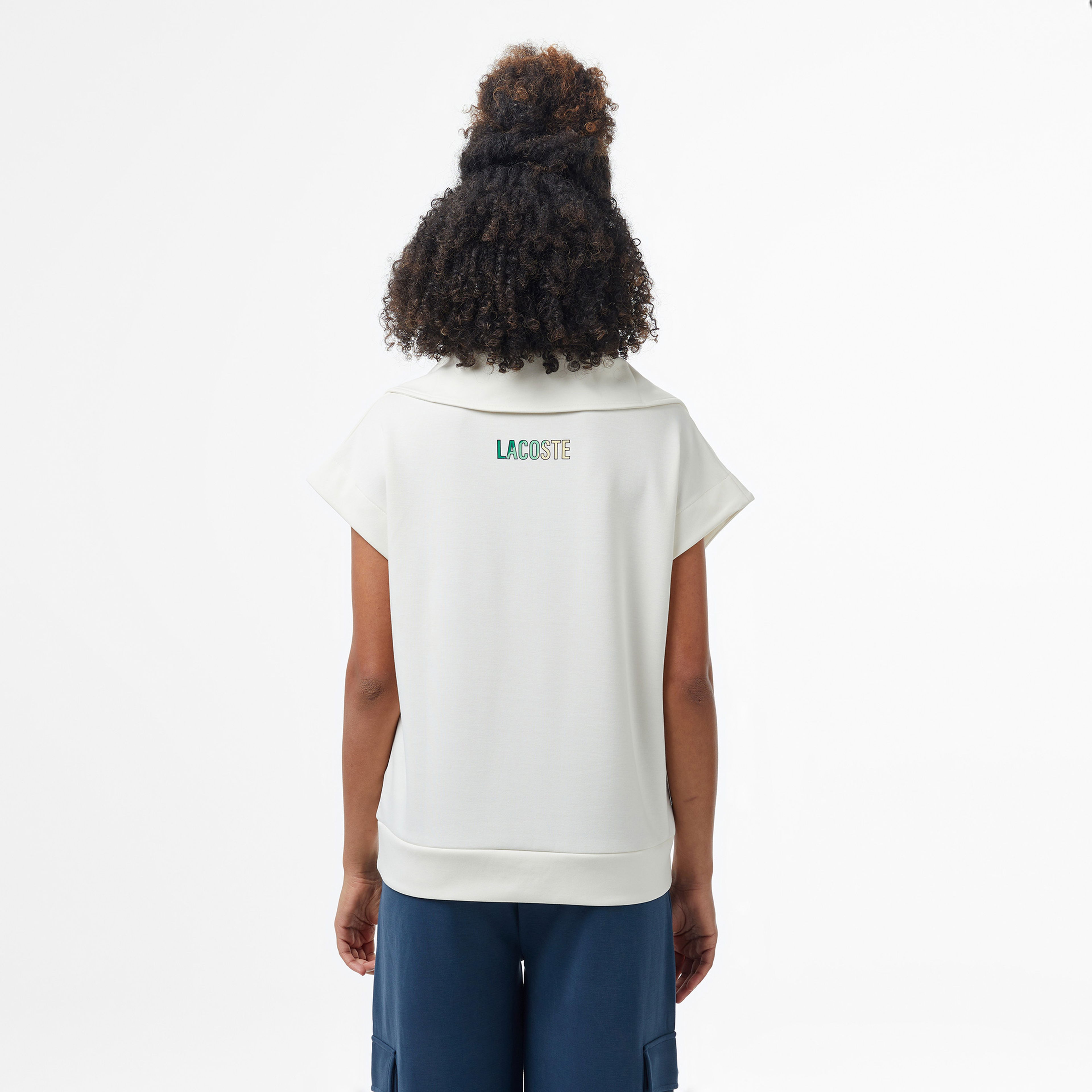 Lacoste Kadın Kısa Kollu Yarım Fermuarlı Beyaz Sweatshirt