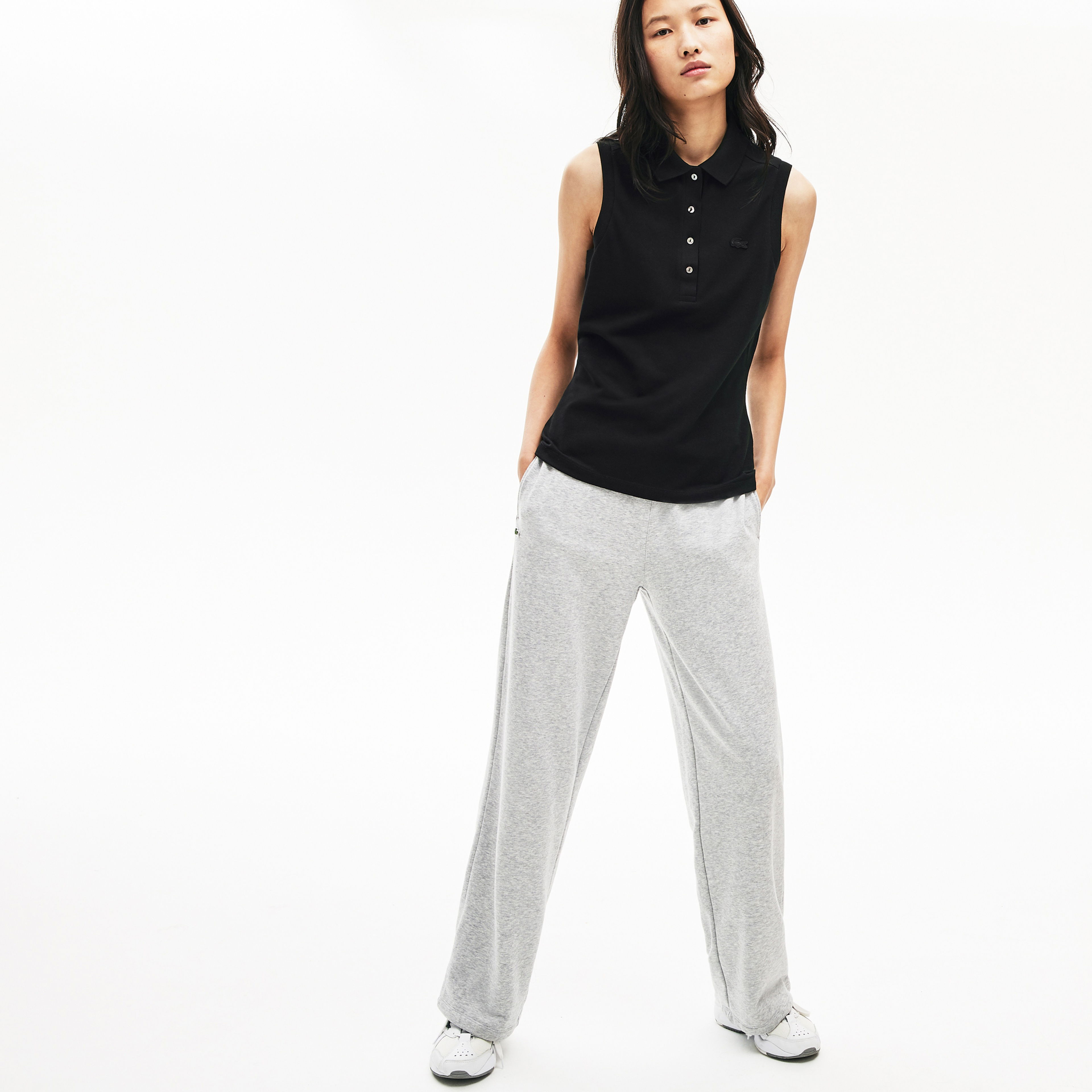 Lacoste L.12.D Kadın Slim Fit Kolsuz Siyah Polo