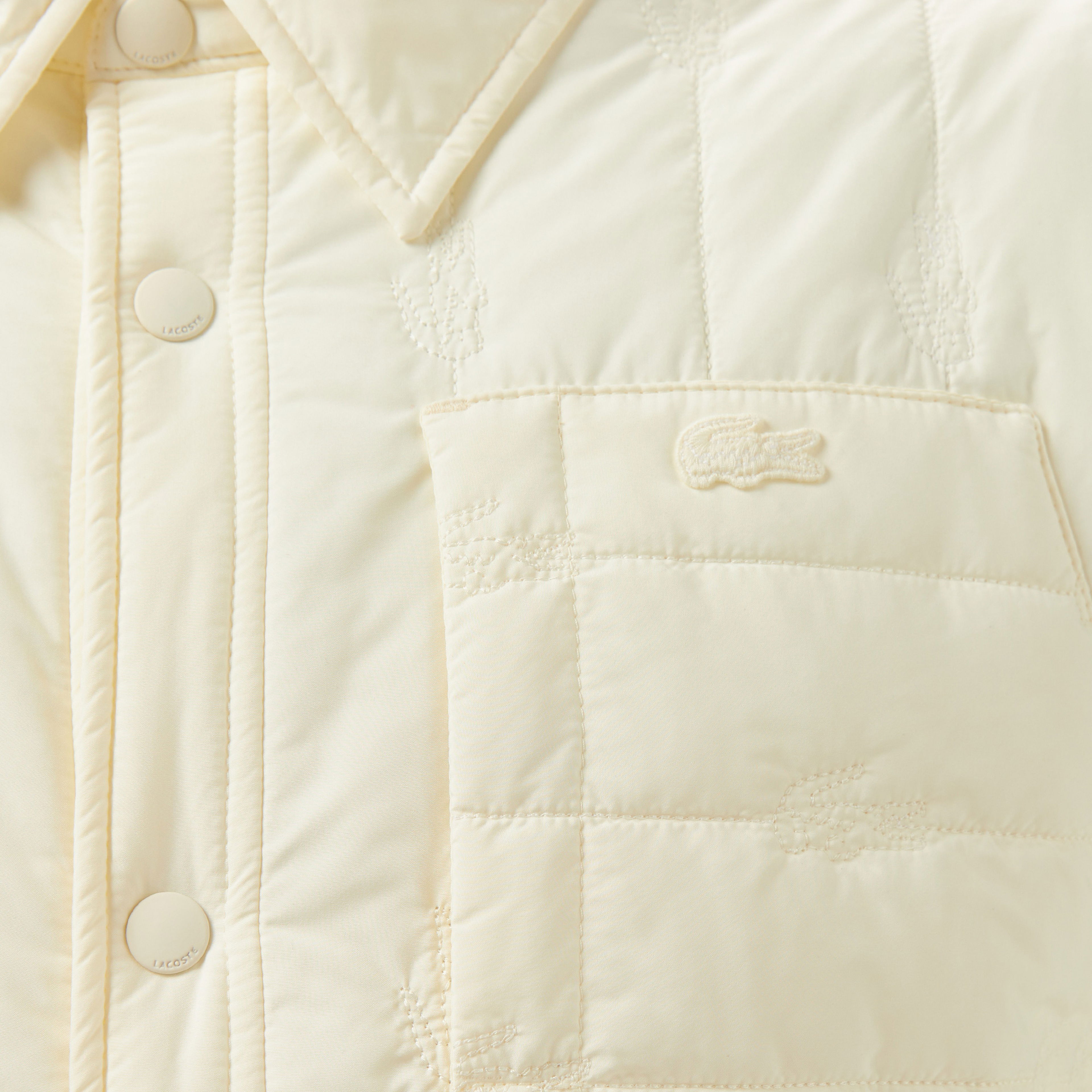 Lacoste Erkek Relaxed Fit Gömlek Yaka Desenli Beyaz Ceket