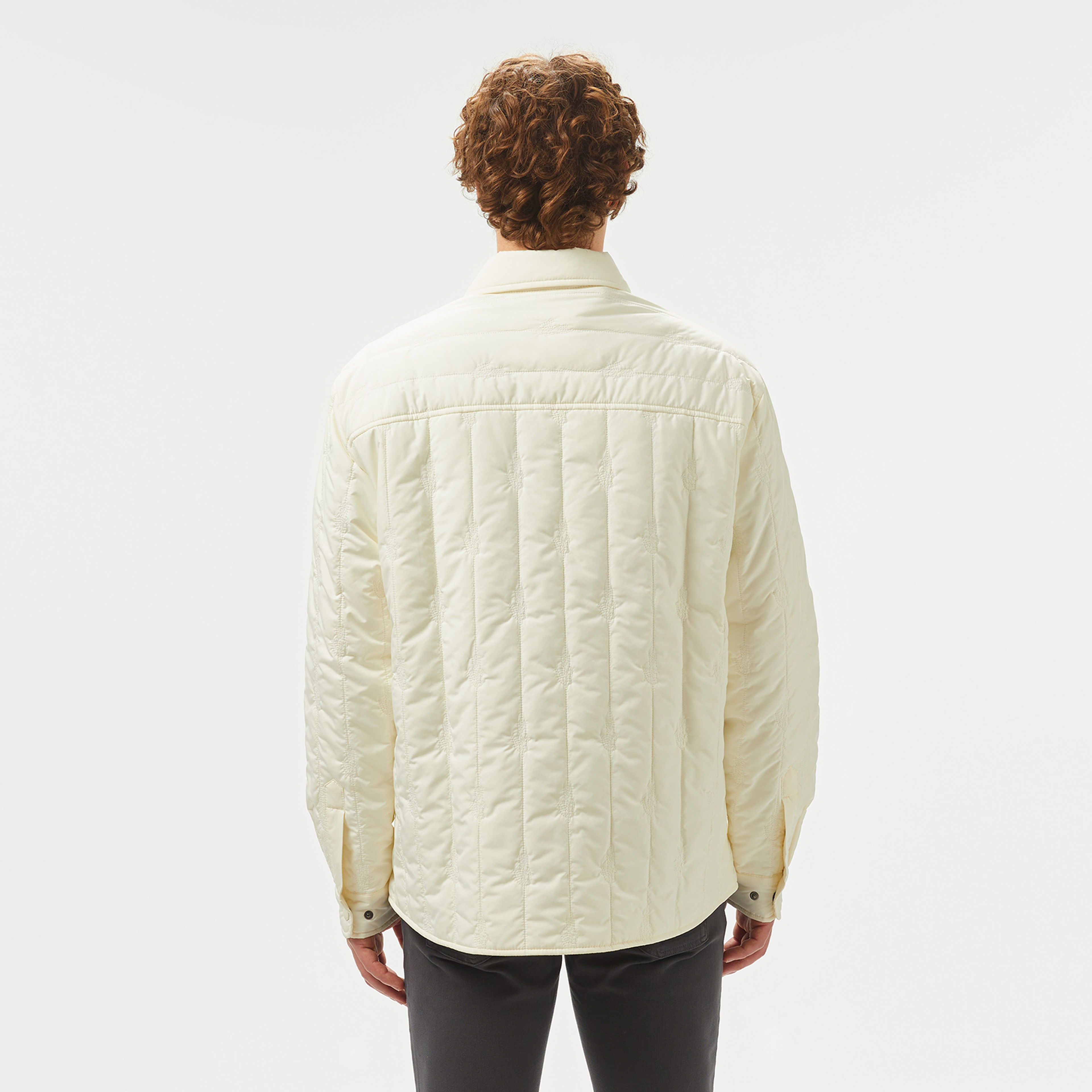 Lacoste Erkek Relaxed Fit Gömlek Yaka Desenli Beyaz Ceket