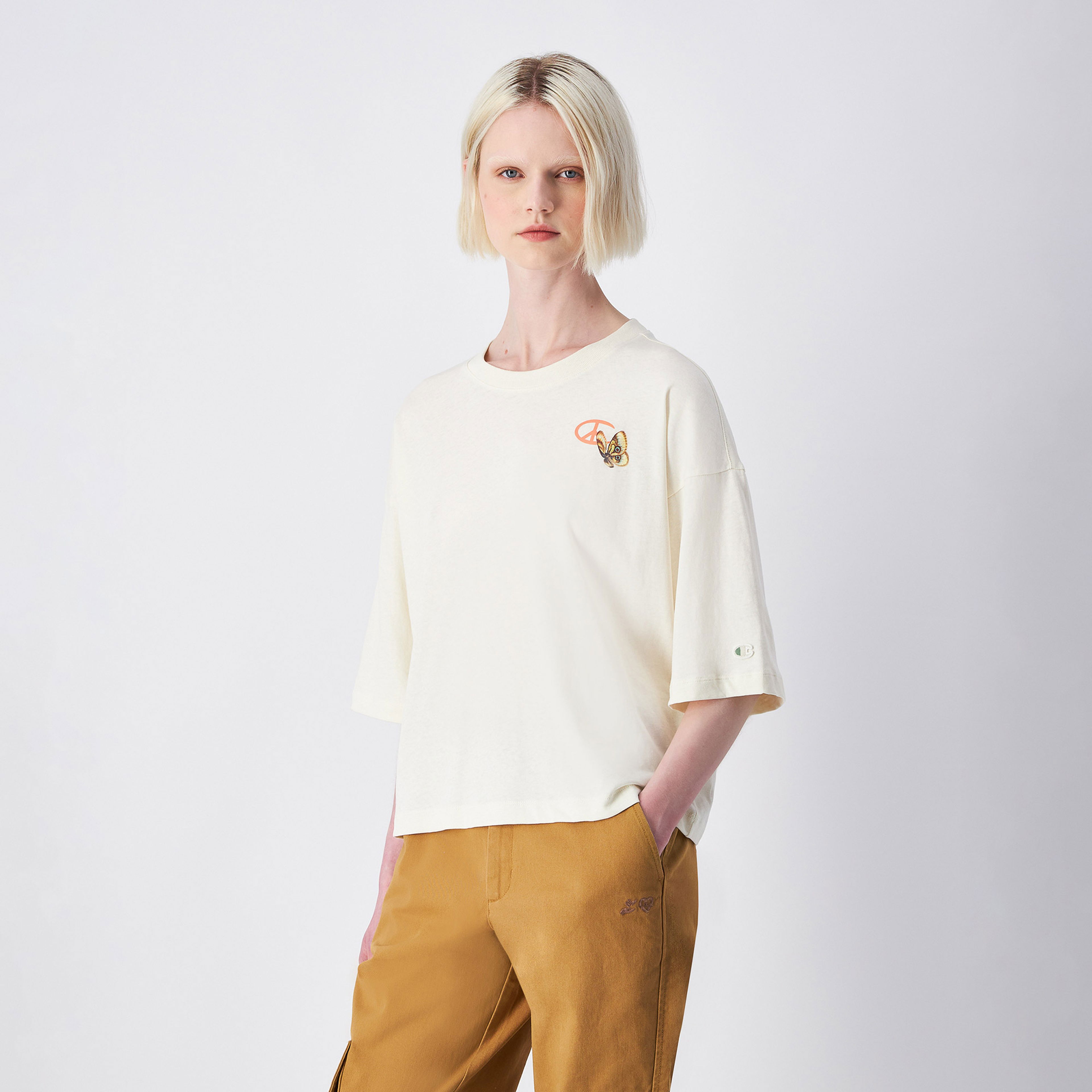 Champion Eco Future Cuffed Kadın Beyaz T-Shirt