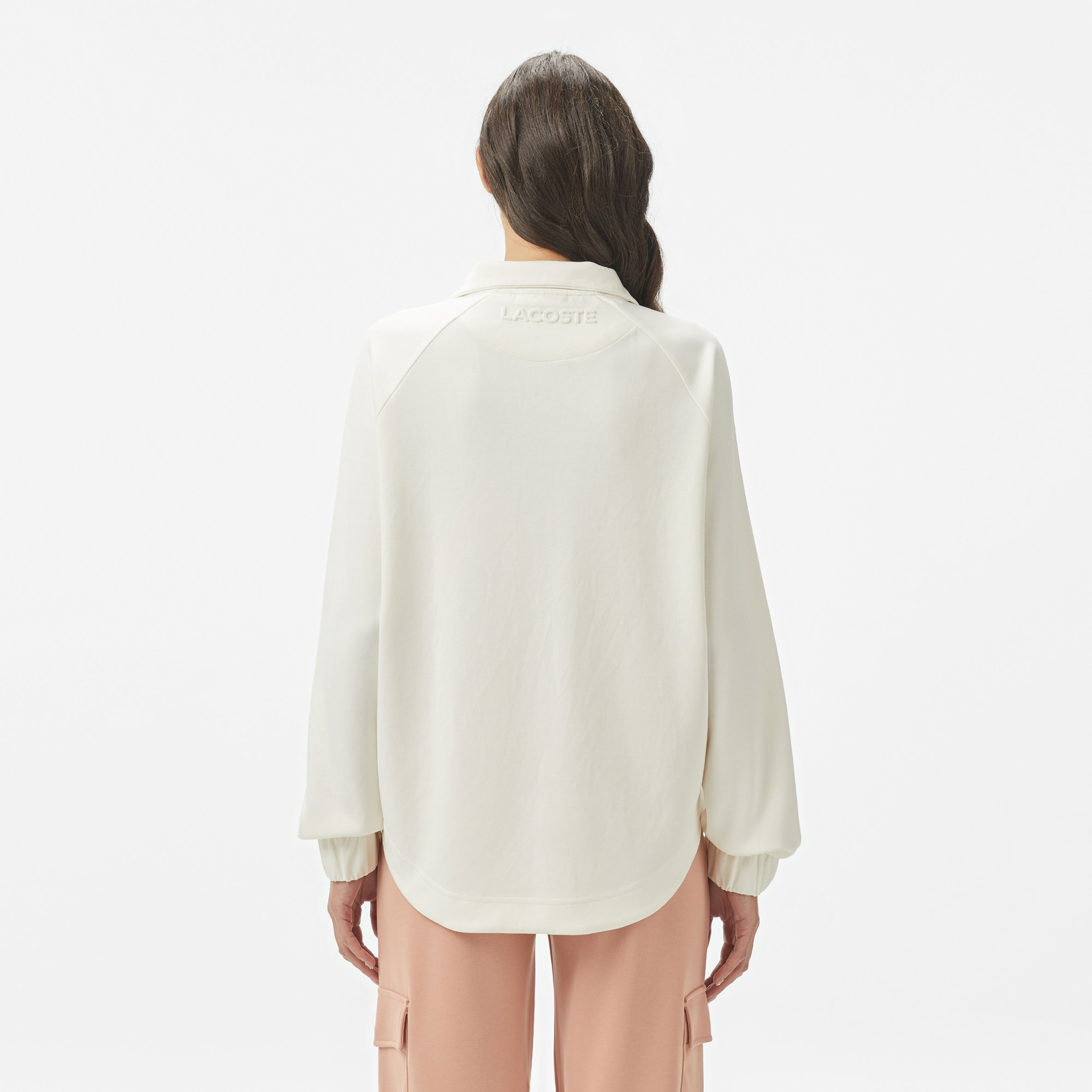 Lacoste Kadın Loose Fit Fermuarlı Beyaz Sweatshirt