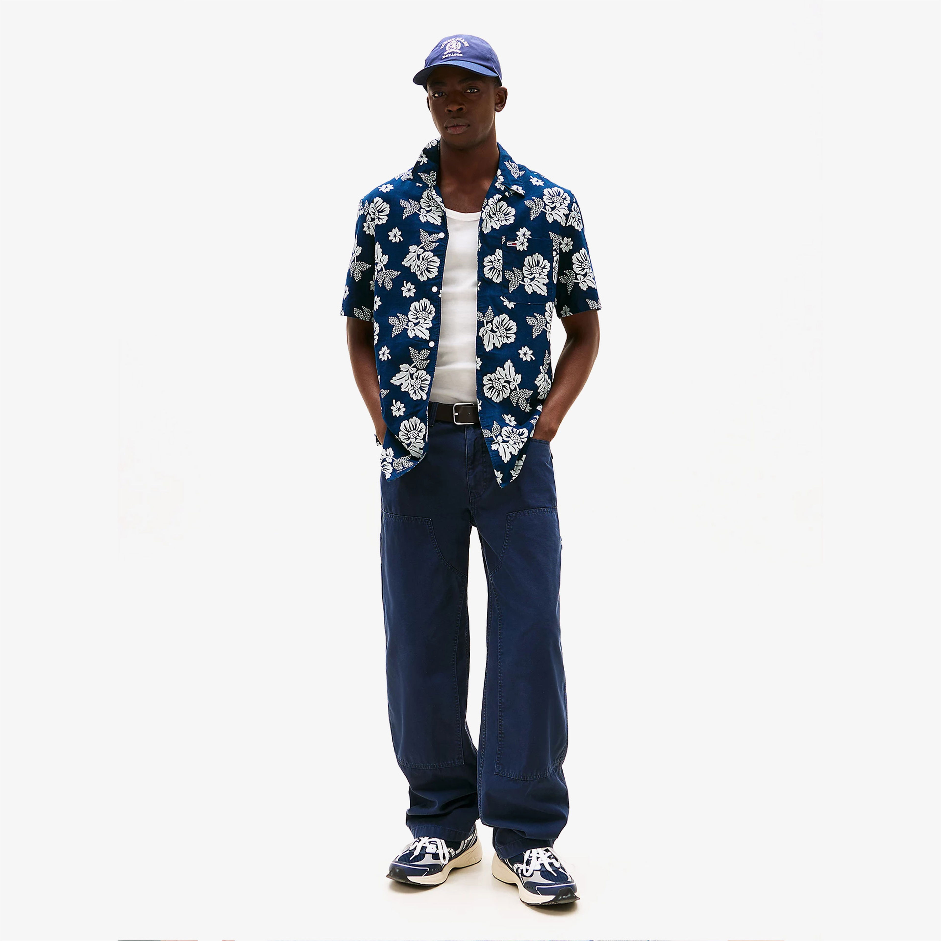 Tommy Jeans Regular Slub Aop Erkek Mavi Gömlek