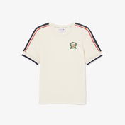Lacoste Kadın Slim Fit Bisiklet Yaka Renk Bloklu Krem T-Shirt