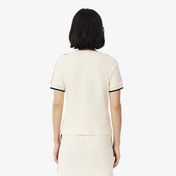 Lacoste Kadın Slim Fit Bisiklet Yaka Renk Bloklu Krem T-Shirt