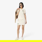 Lacoste Kadın Slim Fit Bisiklet Yaka Renk Bloklu Krem T-Shirt