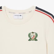 Lacoste Kadın Slim Fit Bisiklet Yaka Renk Bloklu Krem T-Shirt