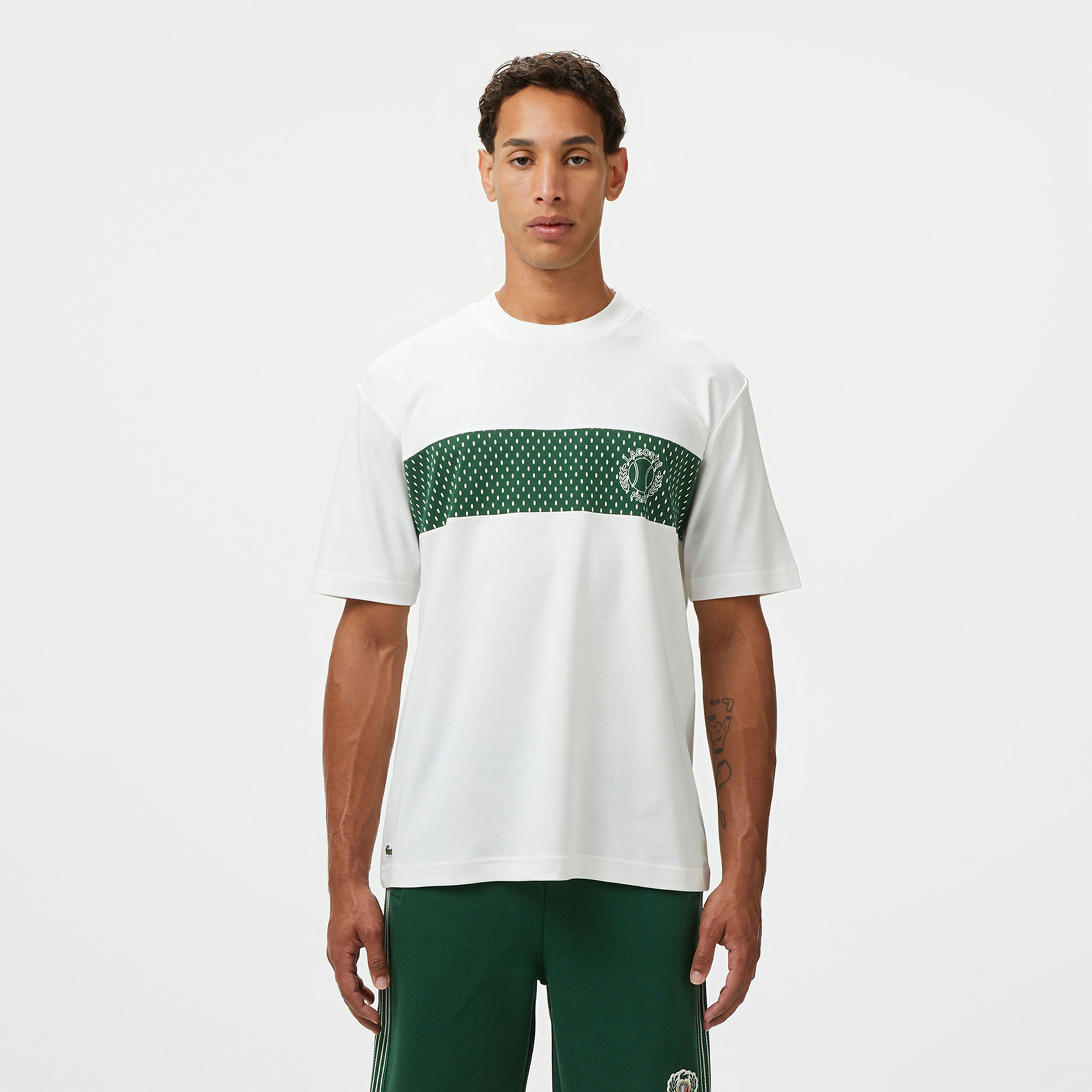 Lacoste Erkek Bisiklet Yaka Baskılı Beyaz T-Shirt