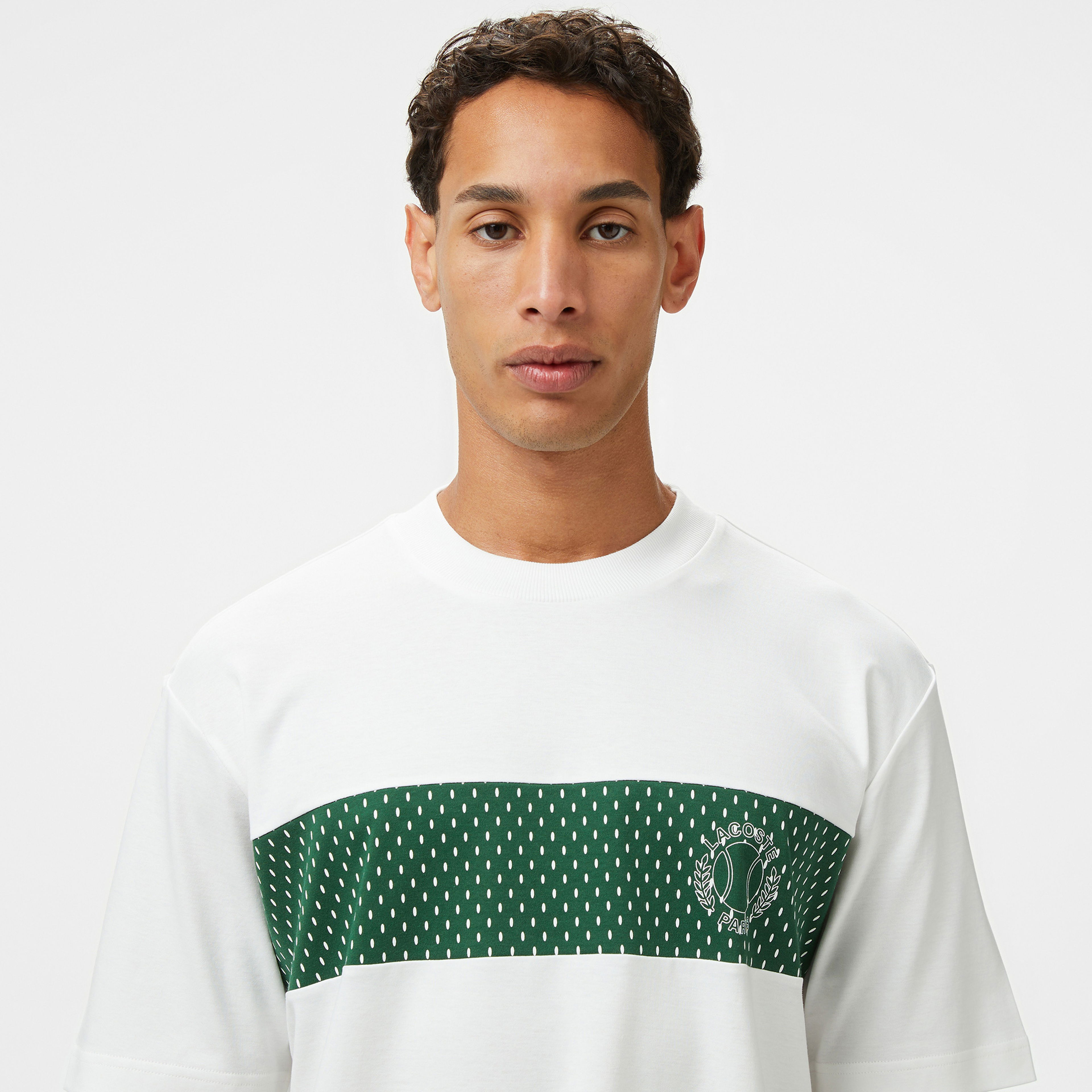 Lacoste Erkek Bisiklet Yaka Baskılı Beyaz T-Shirt