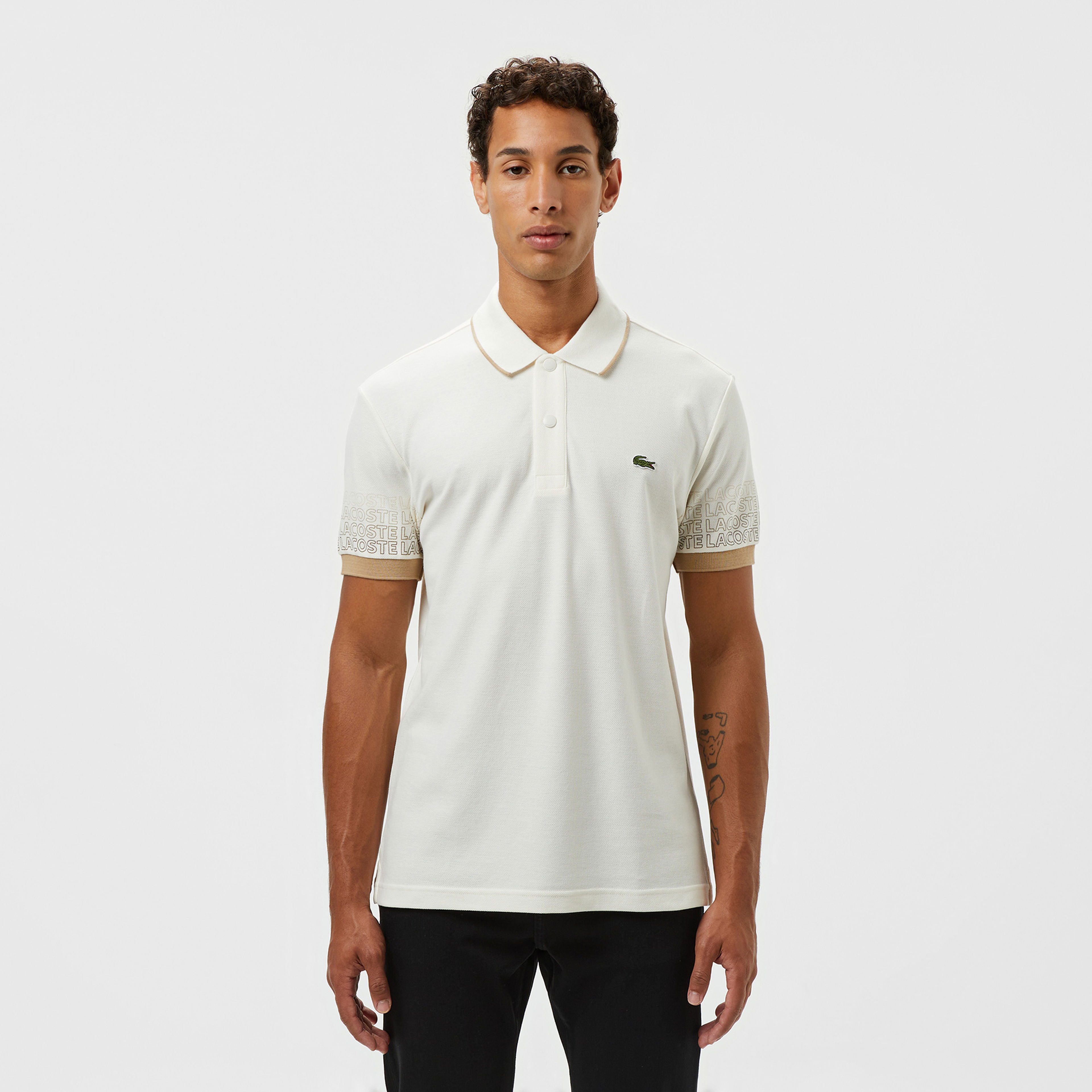 Lacoste Loose Fit Erkek Baskılı Beyaz Polo