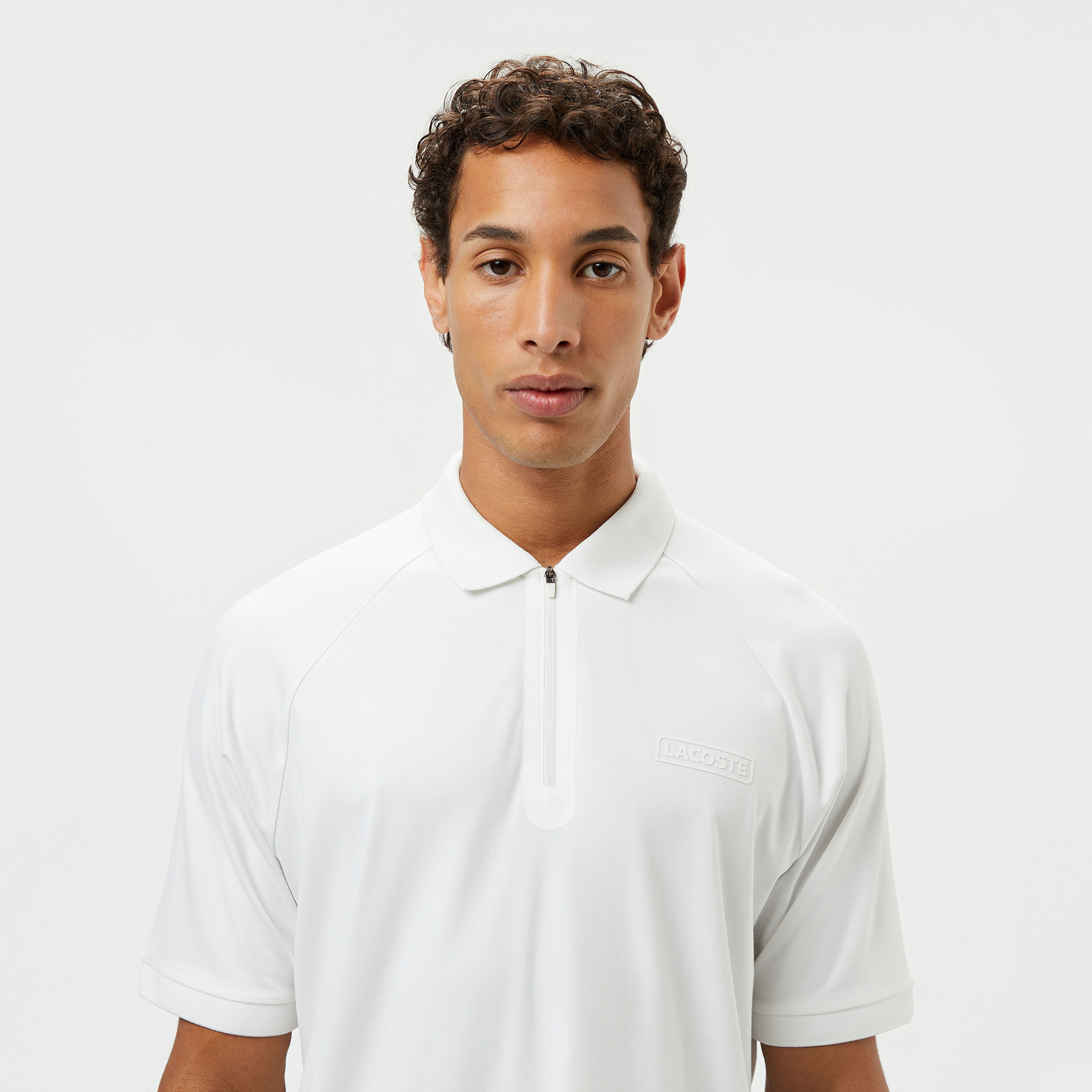 Lacoste Erkek Oversize Fit Yarım Fermuarlı Beyaz Polo