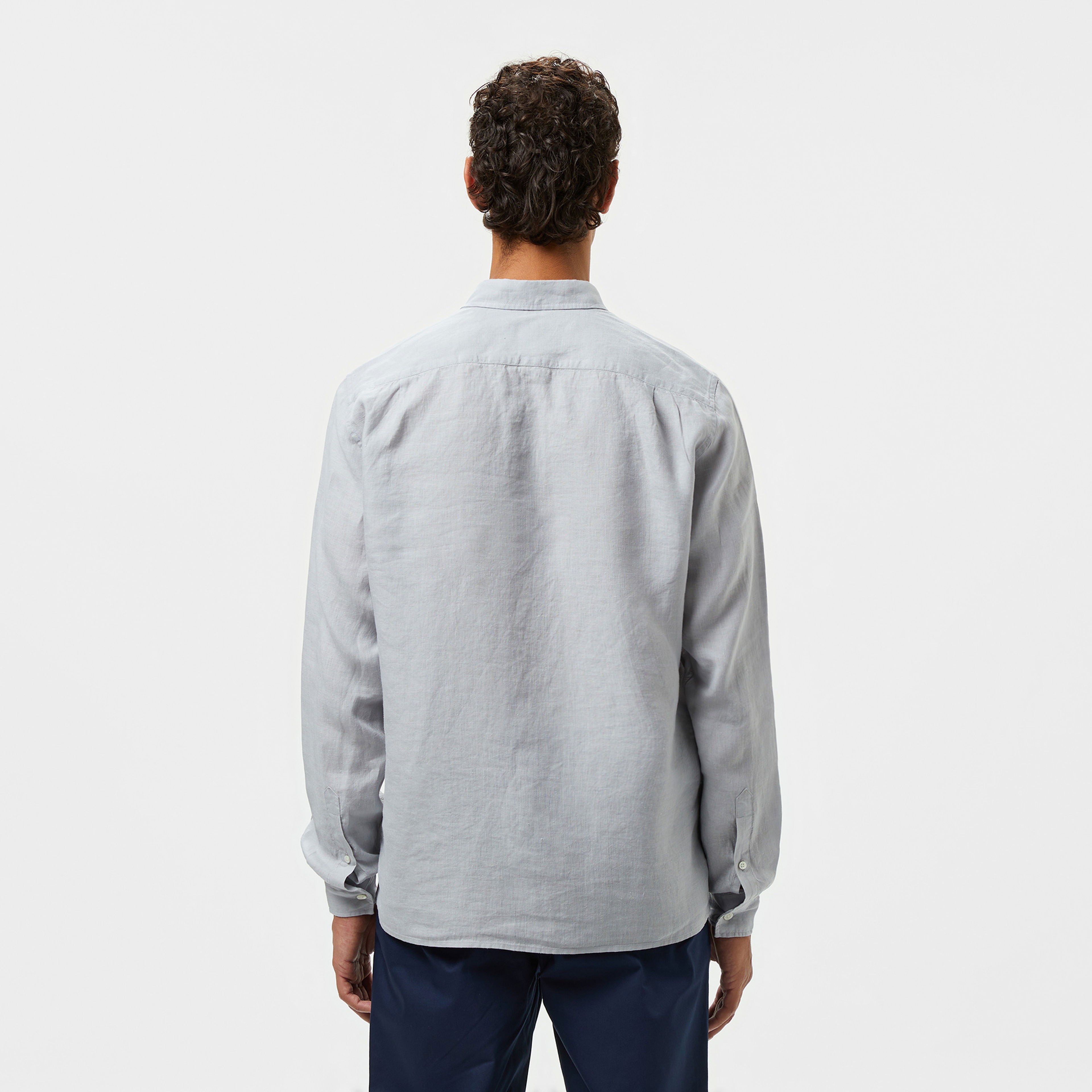 Lacoste Erkek Regular Fit Düğmeli Yaka Keten Gri Gömlek