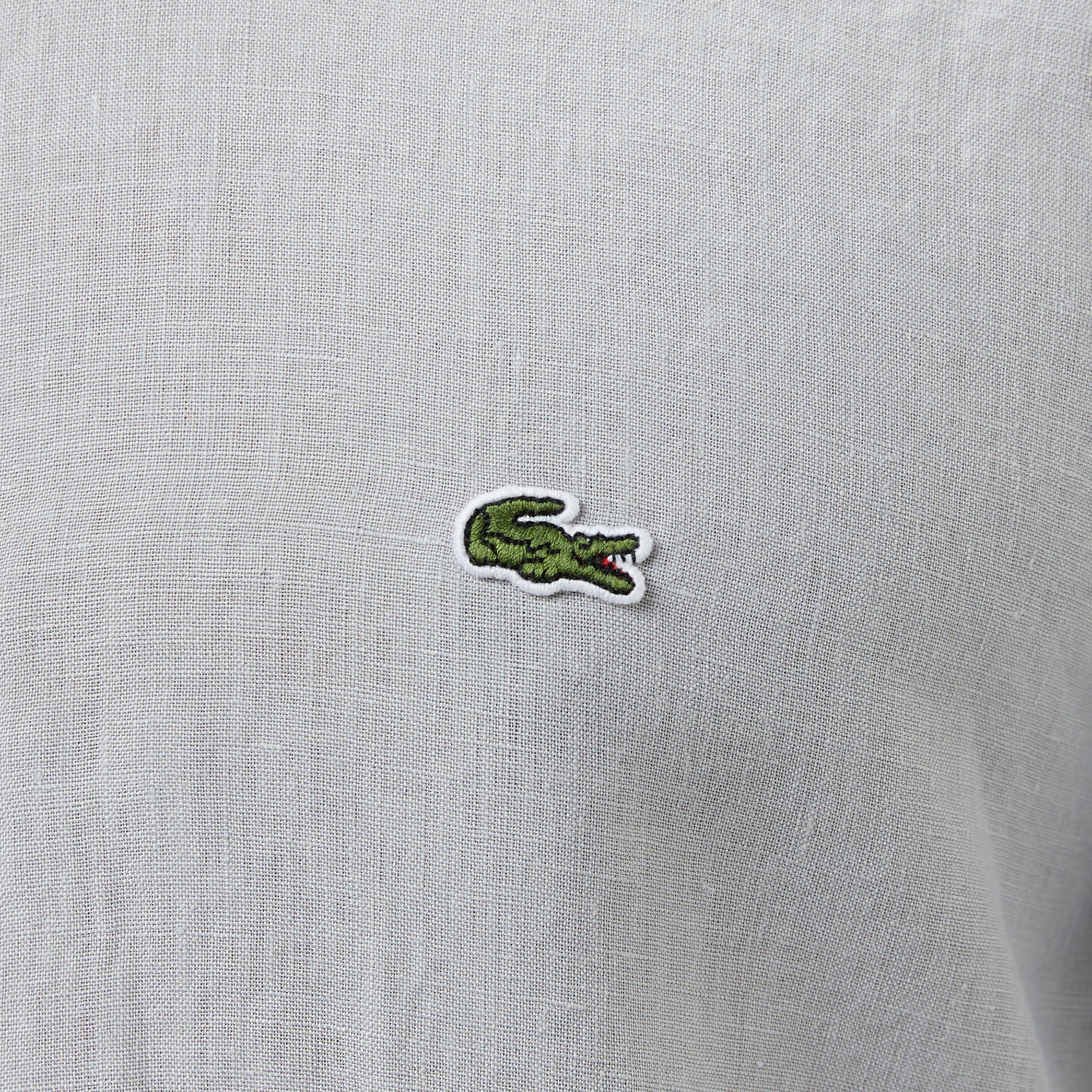 Lacoste Erkek Regular Fit Düğmeli Yaka Keten Gri Gömlek