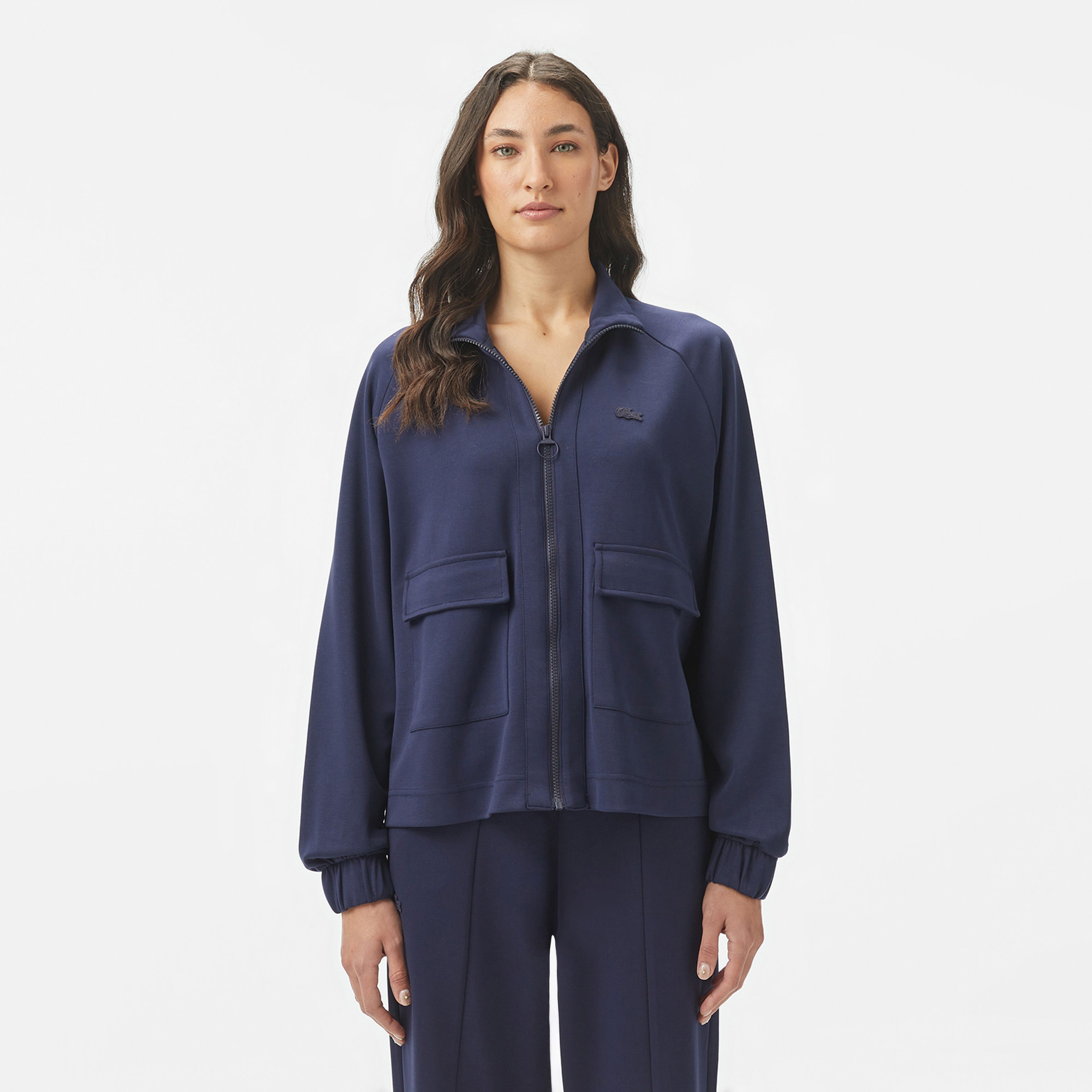 Lacoste Kadın Loose Fit Fermuarlı Lacivert Sweatshirt