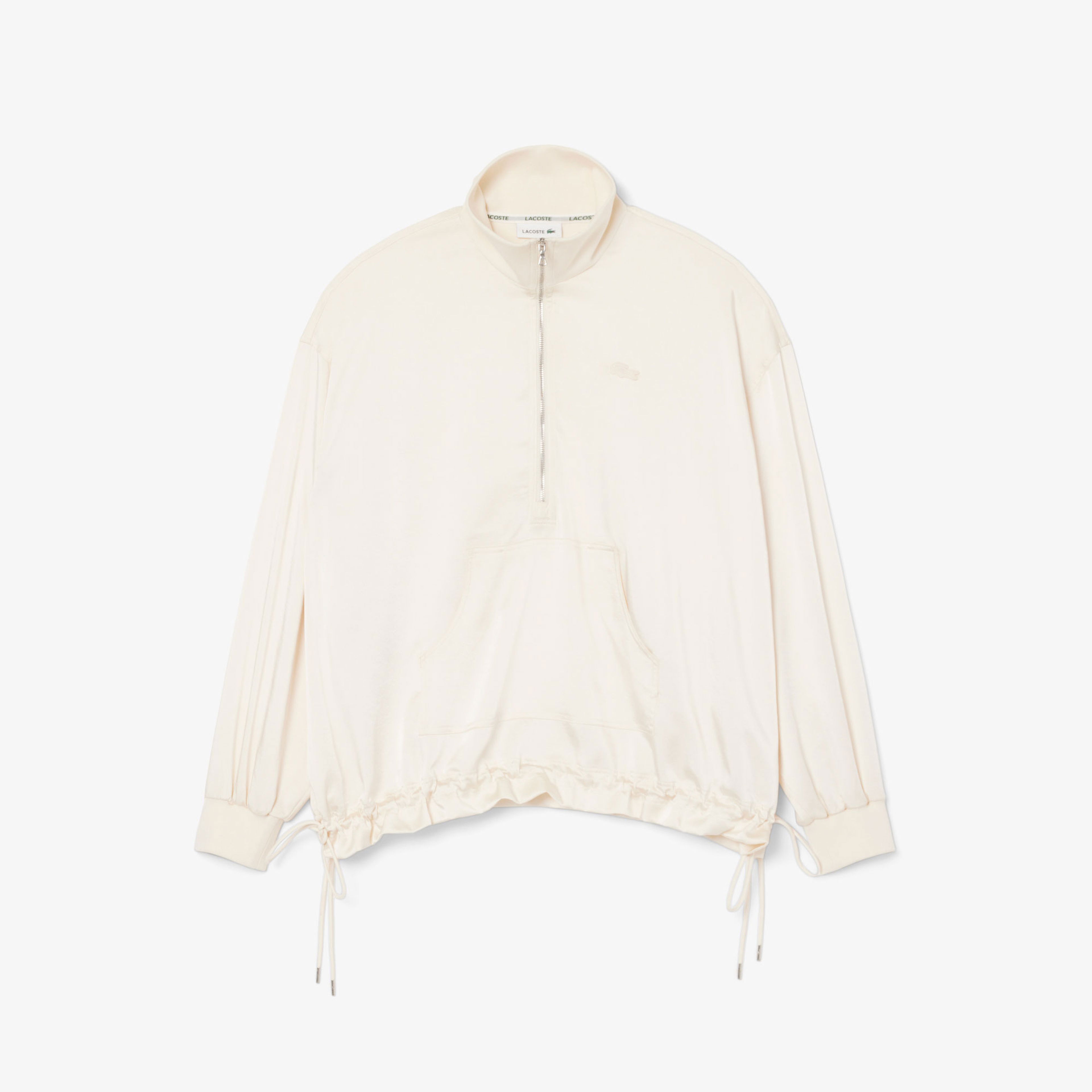Lacoste Kadın Oversize Fit Yarım Fermuarlı Krem Sweatshirt