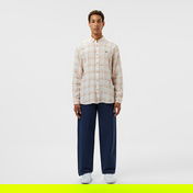 Lacoste Erkek Regular Fit Ekose Keten Açık Kahverengi Gömlek