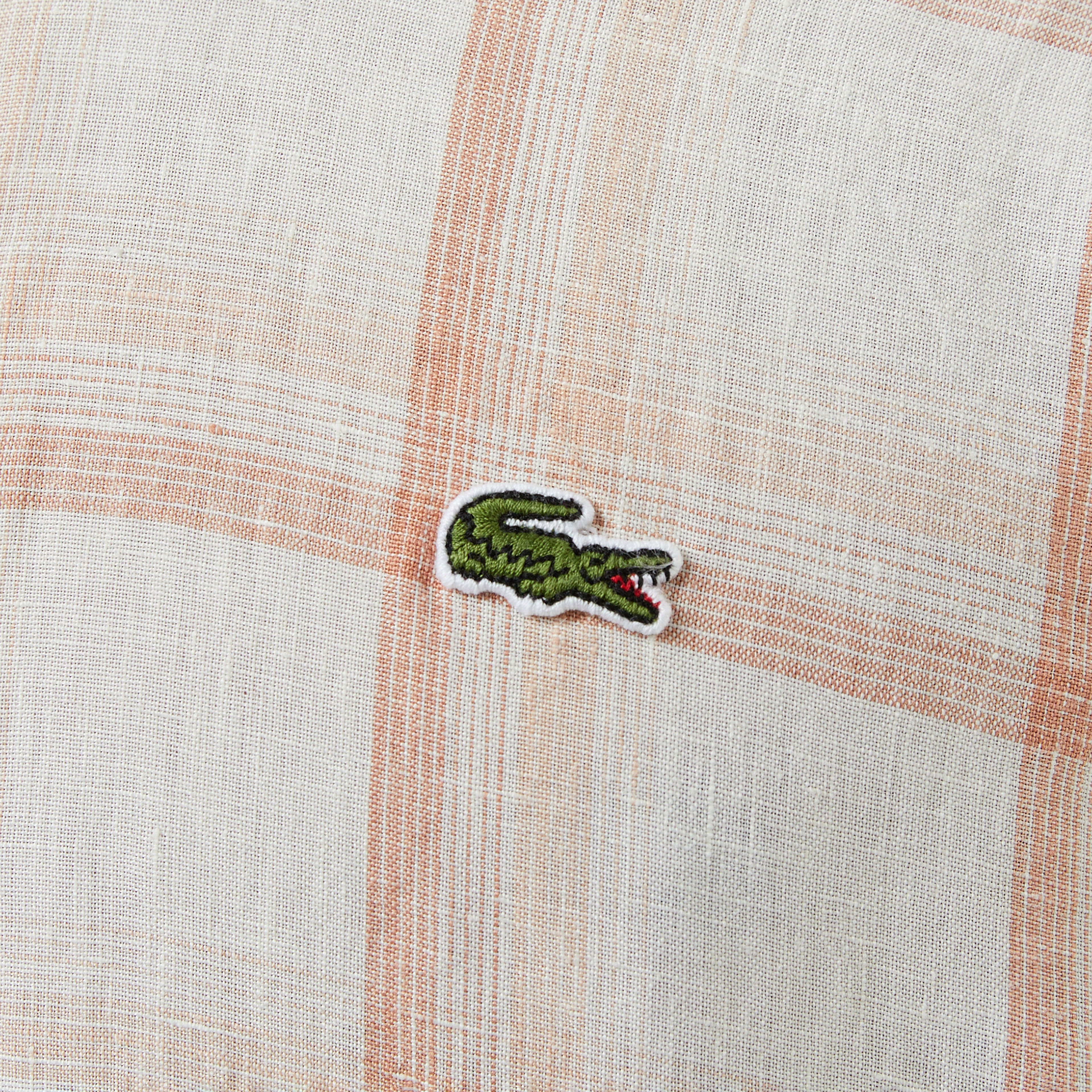 Lacoste Erkek Regular Fit Ekose Keten Açık Kahverengi Gömlek