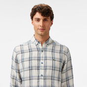 Lacoste Erkek Regular Fit Ekose Keten Koyu Mavi Gömlek