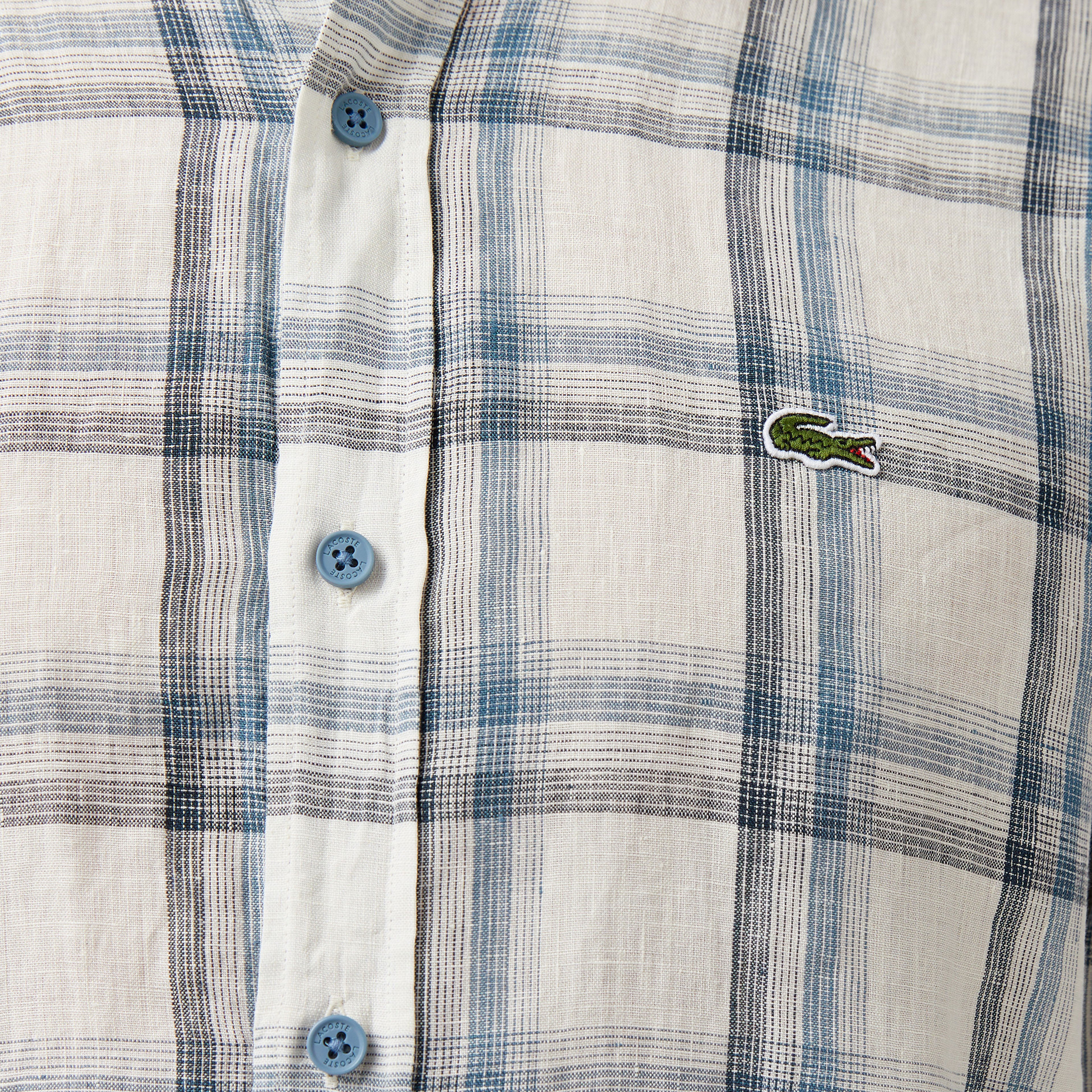 Lacoste Erkek Regular Fit Ekose Keten Koyu Mavi Gömlek
