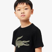 Lacoste Erkek Çocuk Oversize Fit Bisiklet Yaka Baskılı Siyah T-Shirt