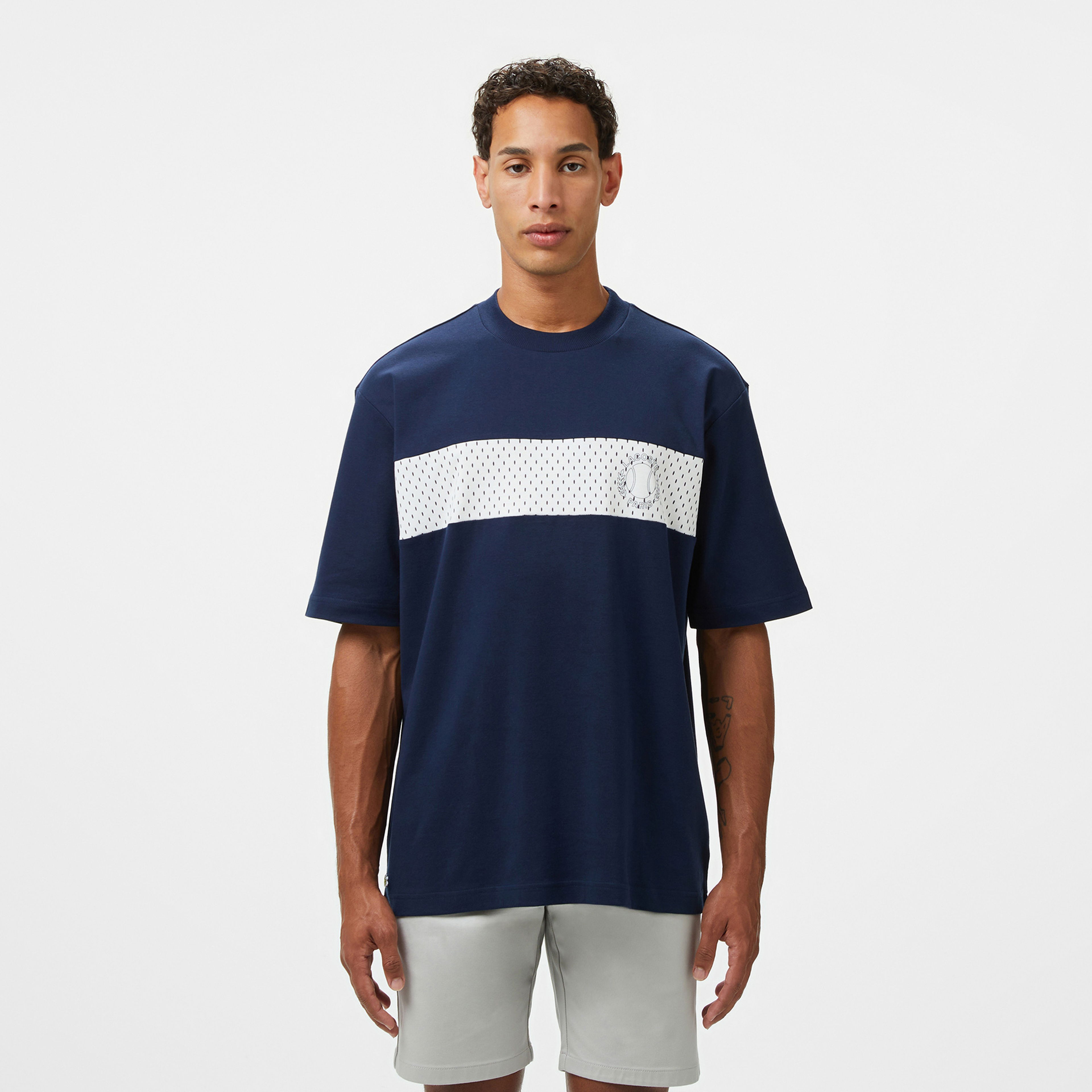 Lacoste Erkek Bisiklet Yaka Baskılı Lacivert T-Shirt