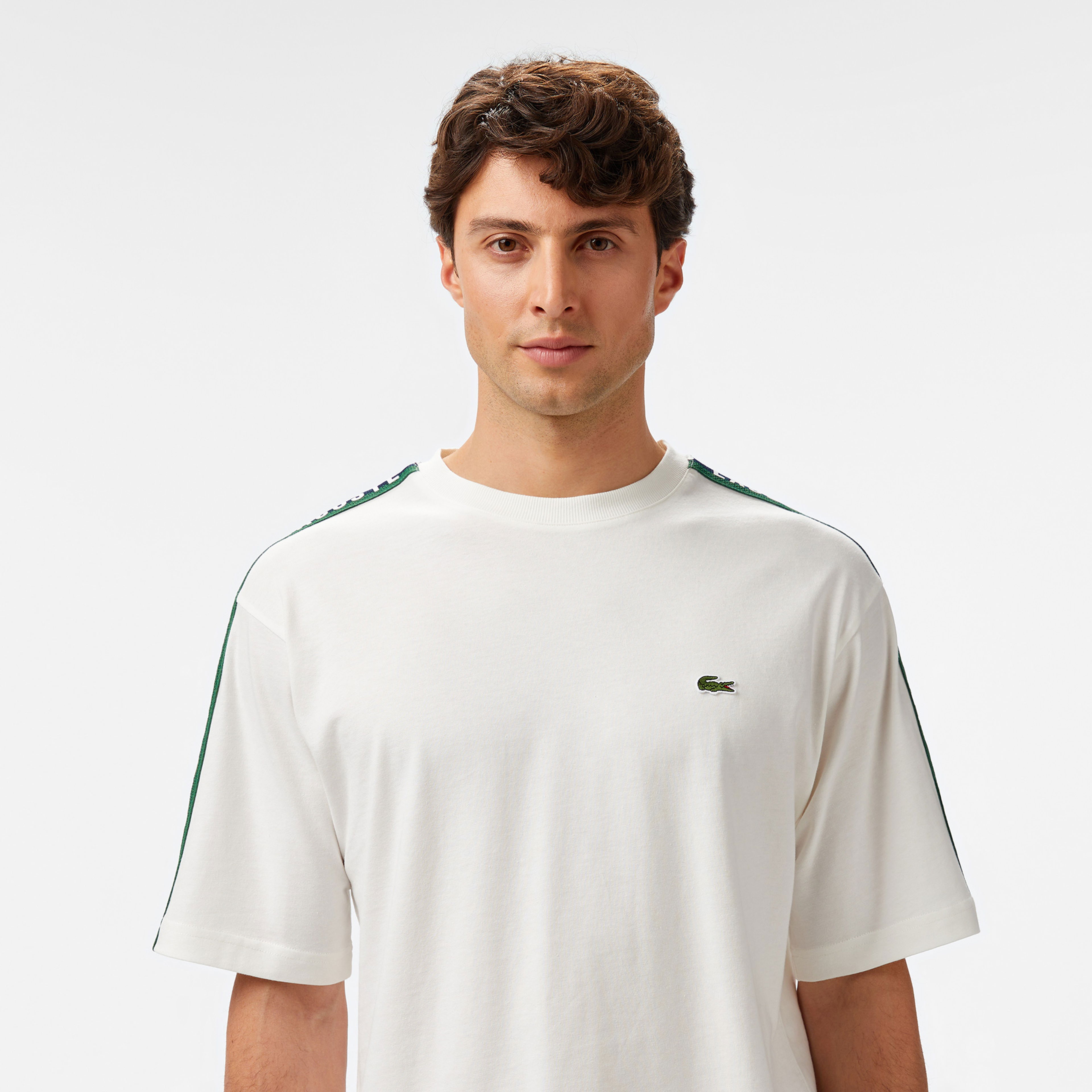 Lacoste Erkek Relaxed Fit Bisiklet Yaka Baskılı Beyaz T-Shirt