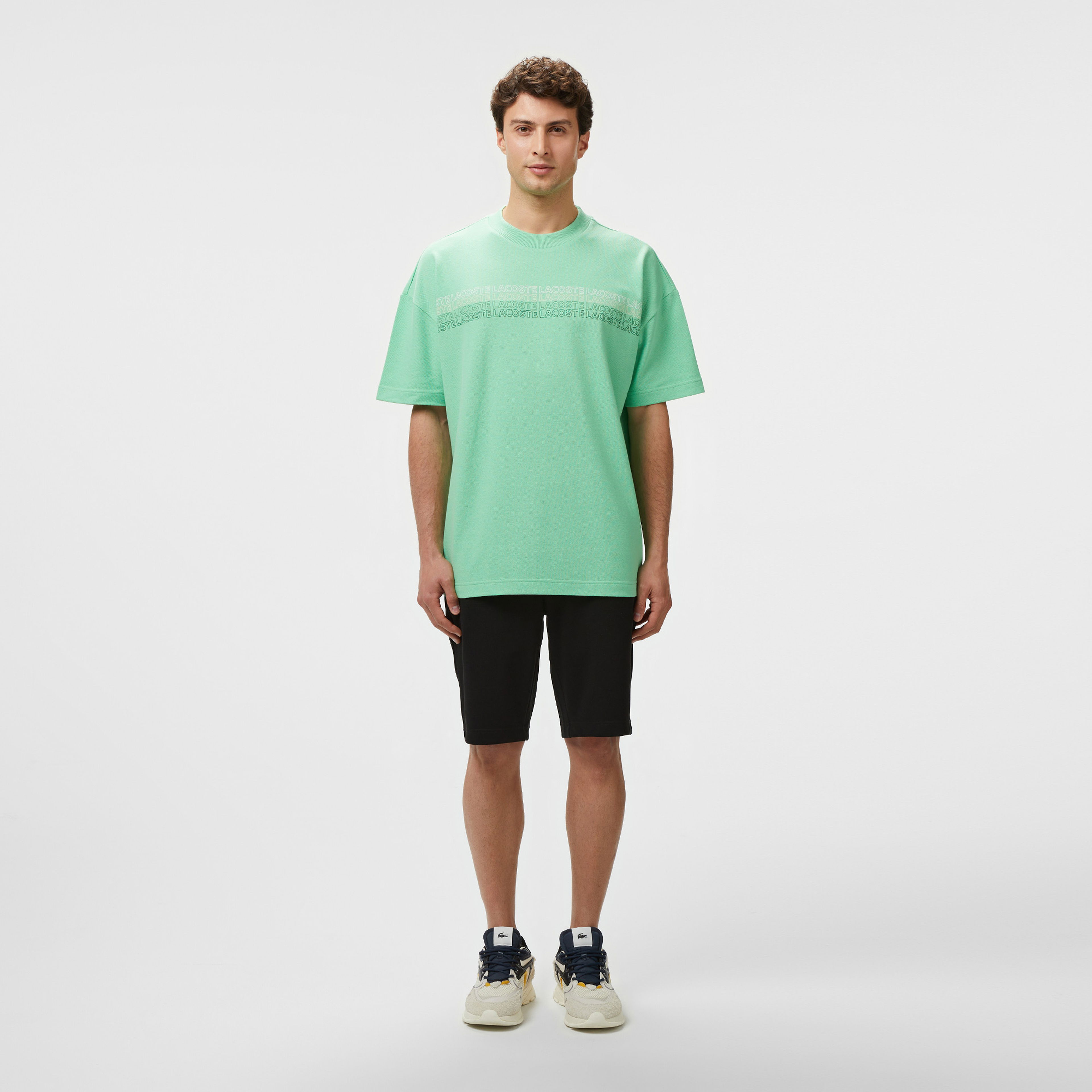 Lacoste Erkek Oversize Fit Bisiklet Yaka Baskılı Açık Yeşil T-Shirt