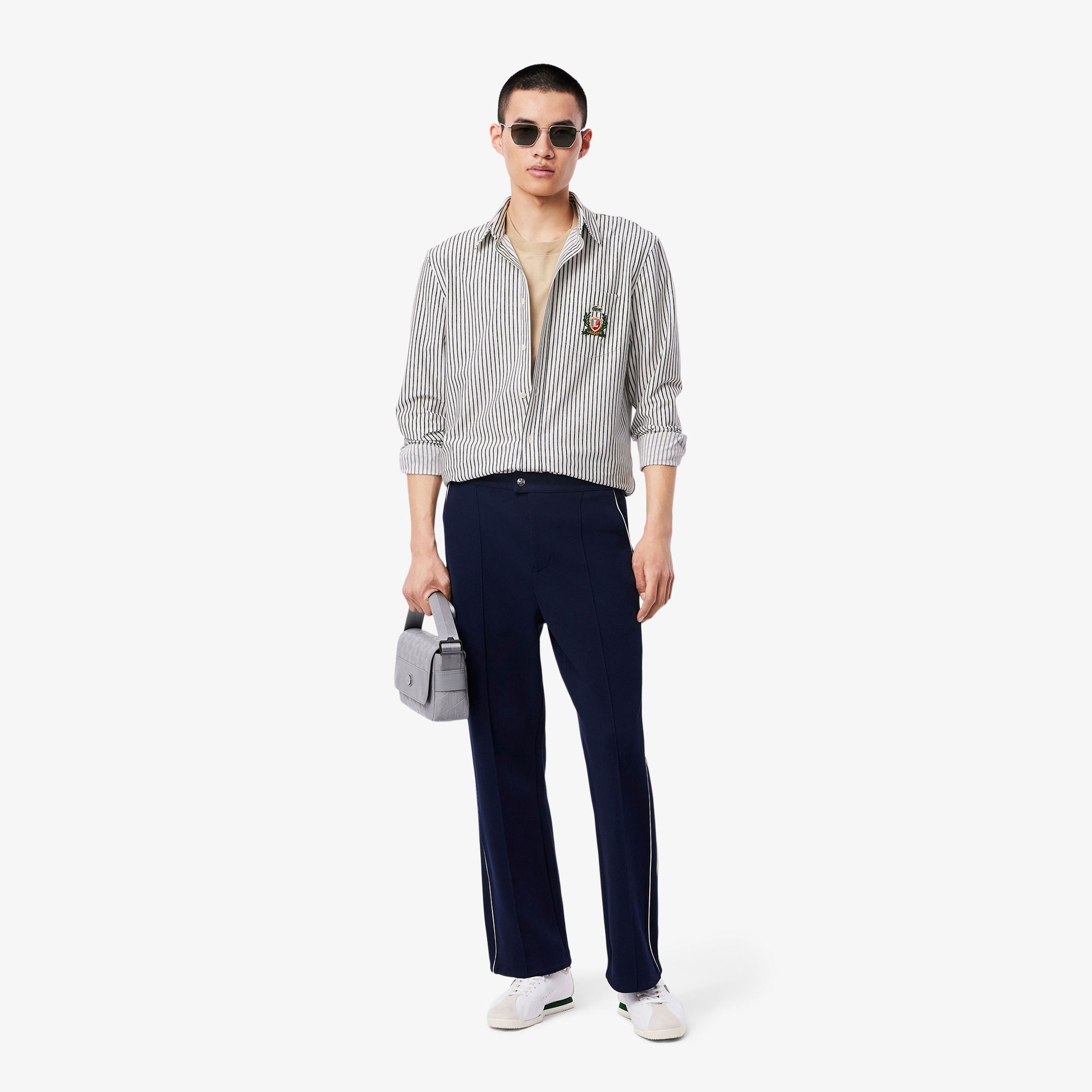 Lacoste Erkek Regular Fit Çizgili Beyaz Gömlek