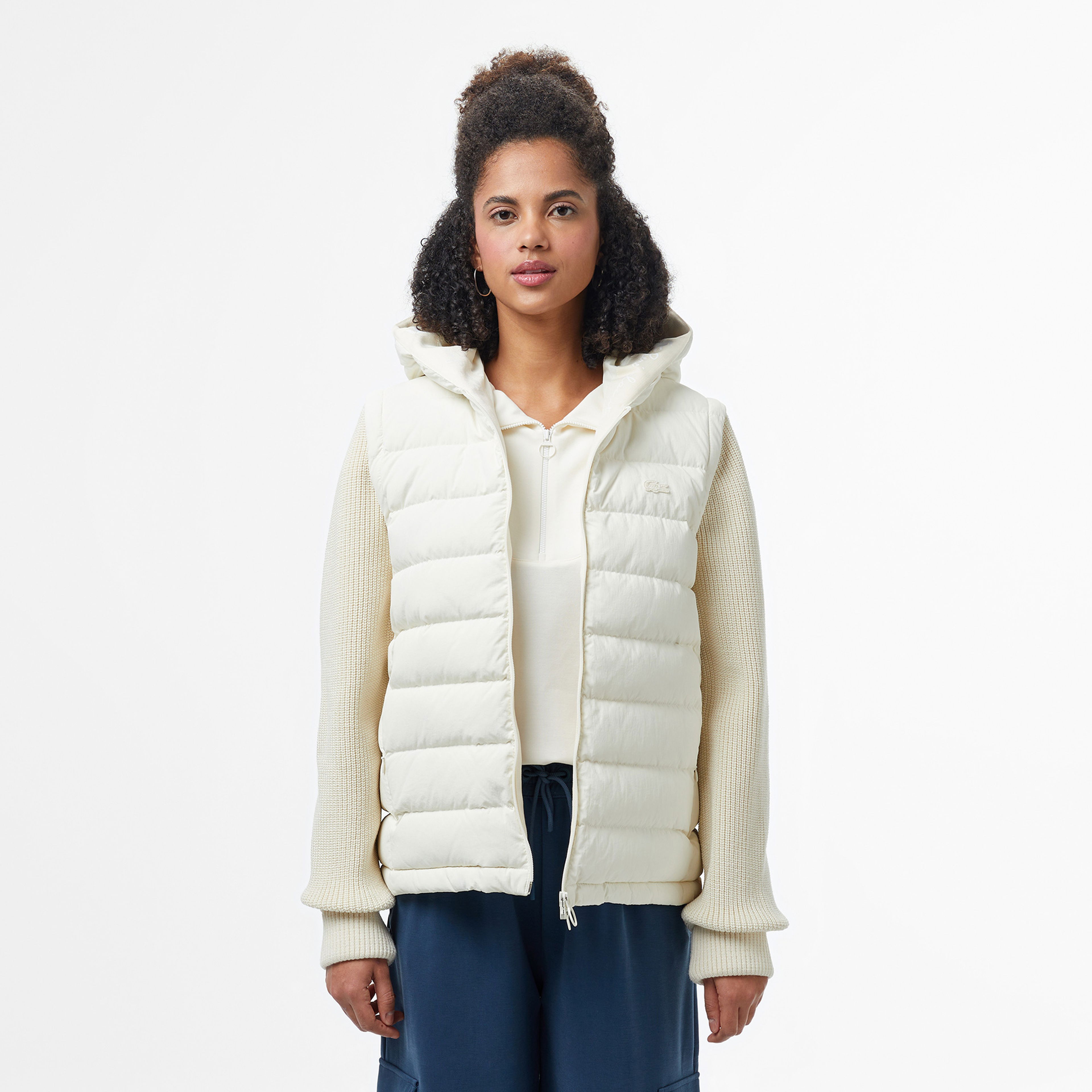 Lacoste Kadın Regular Fit Kapüşonlu Beyaz Mont