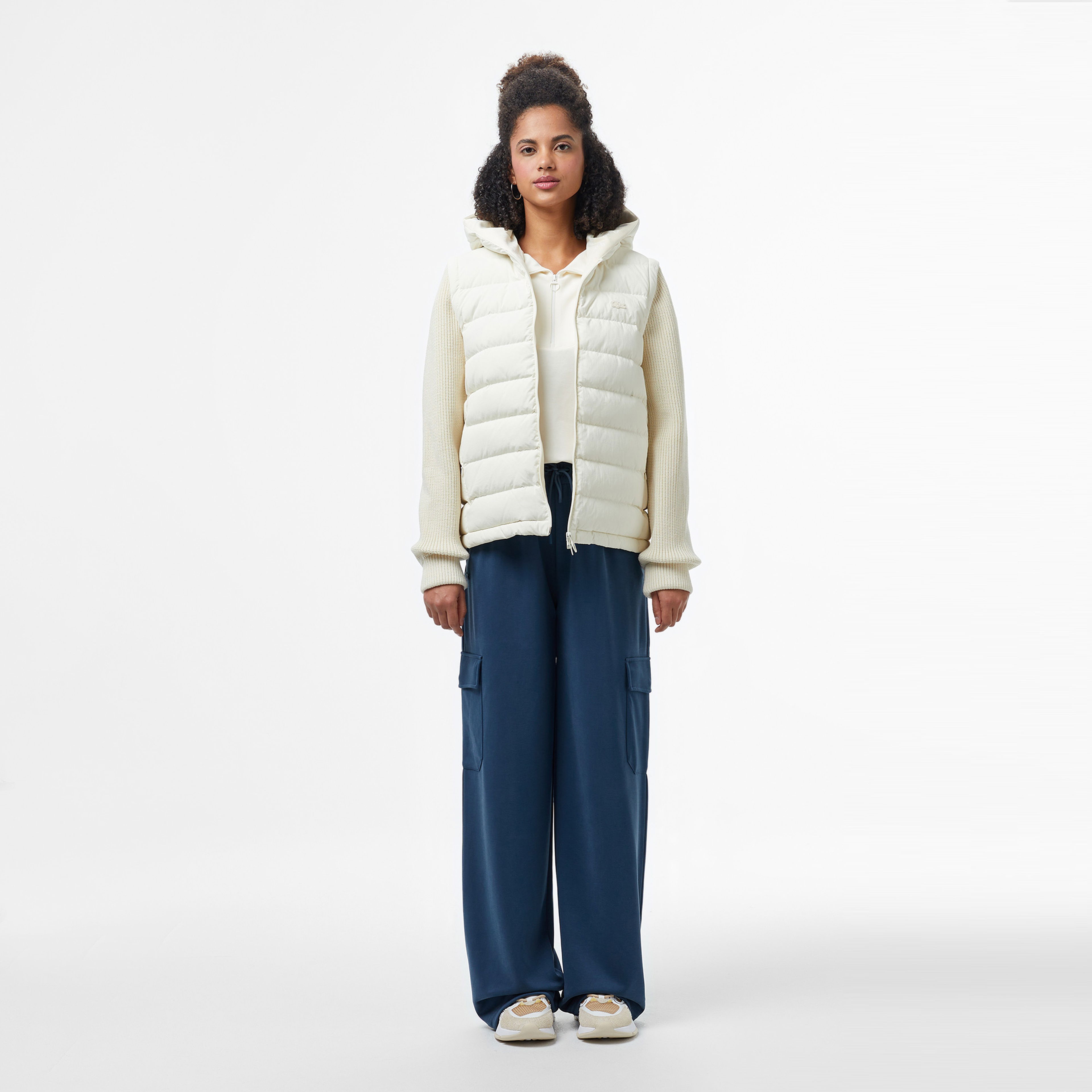 Lacoste Kadın Regular Fit Kapüşonlu Beyaz Mont