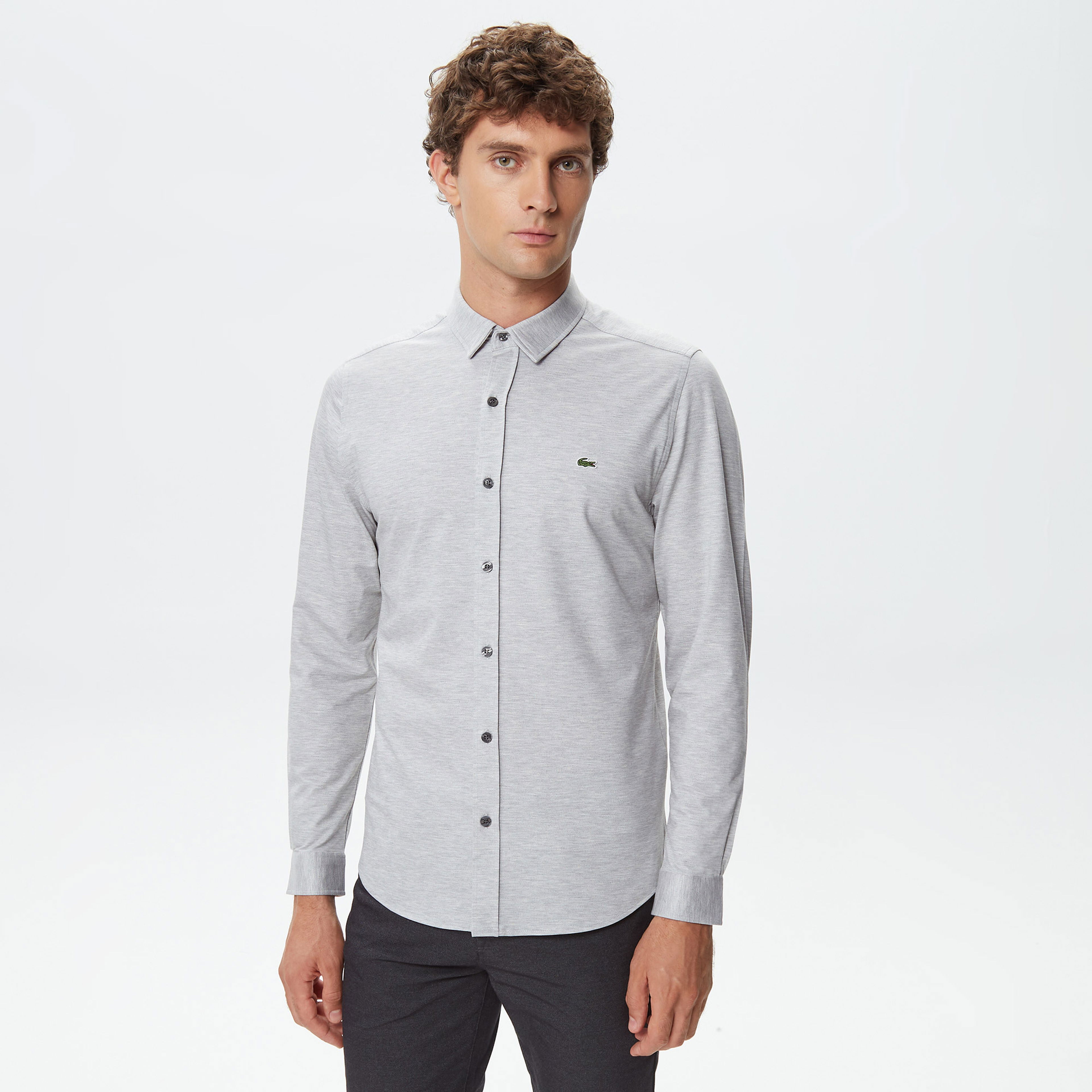 Lacoste Erkek Slim Fit Gri Gömlek