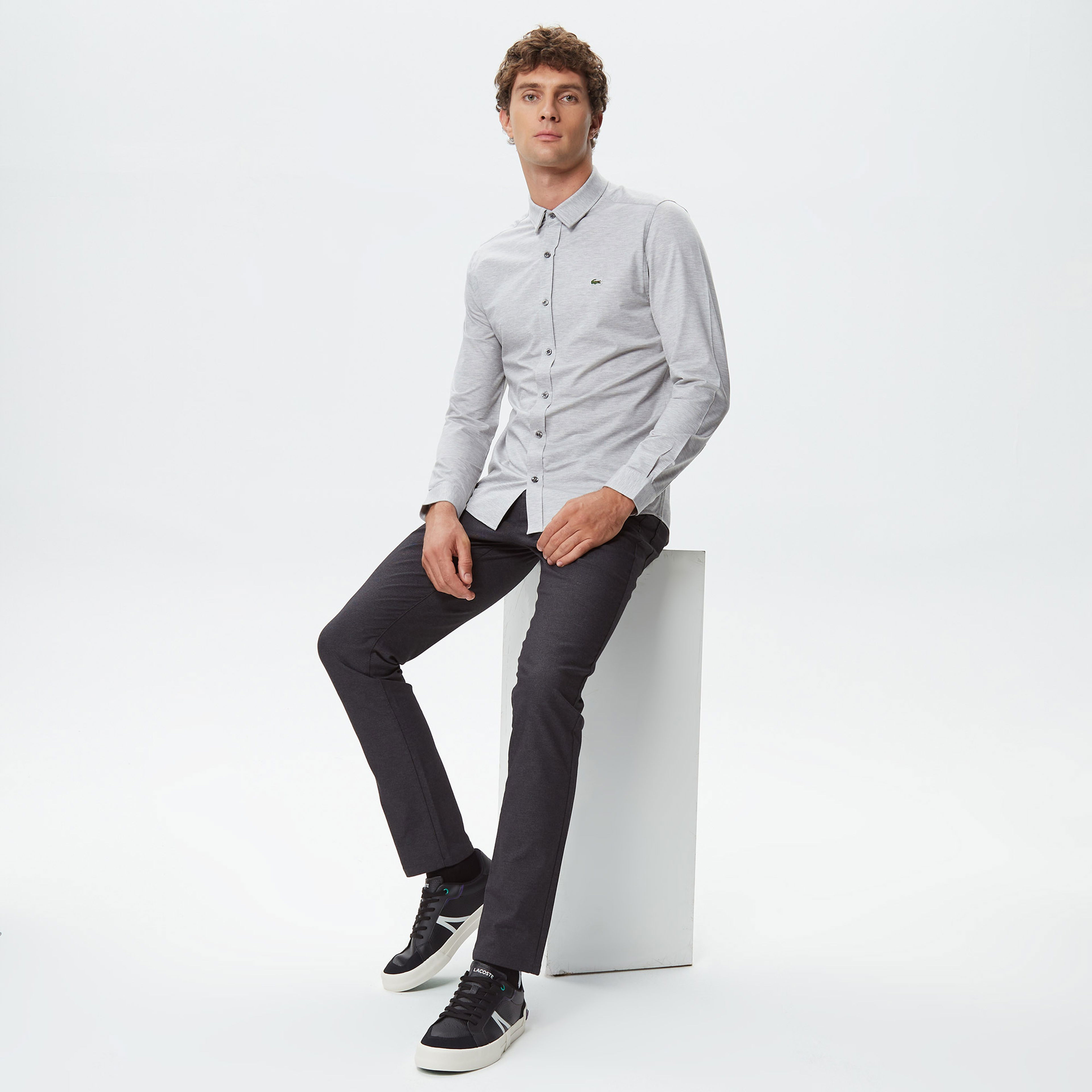 Lacoste Erkek Slim Fit Gri Gömlek
