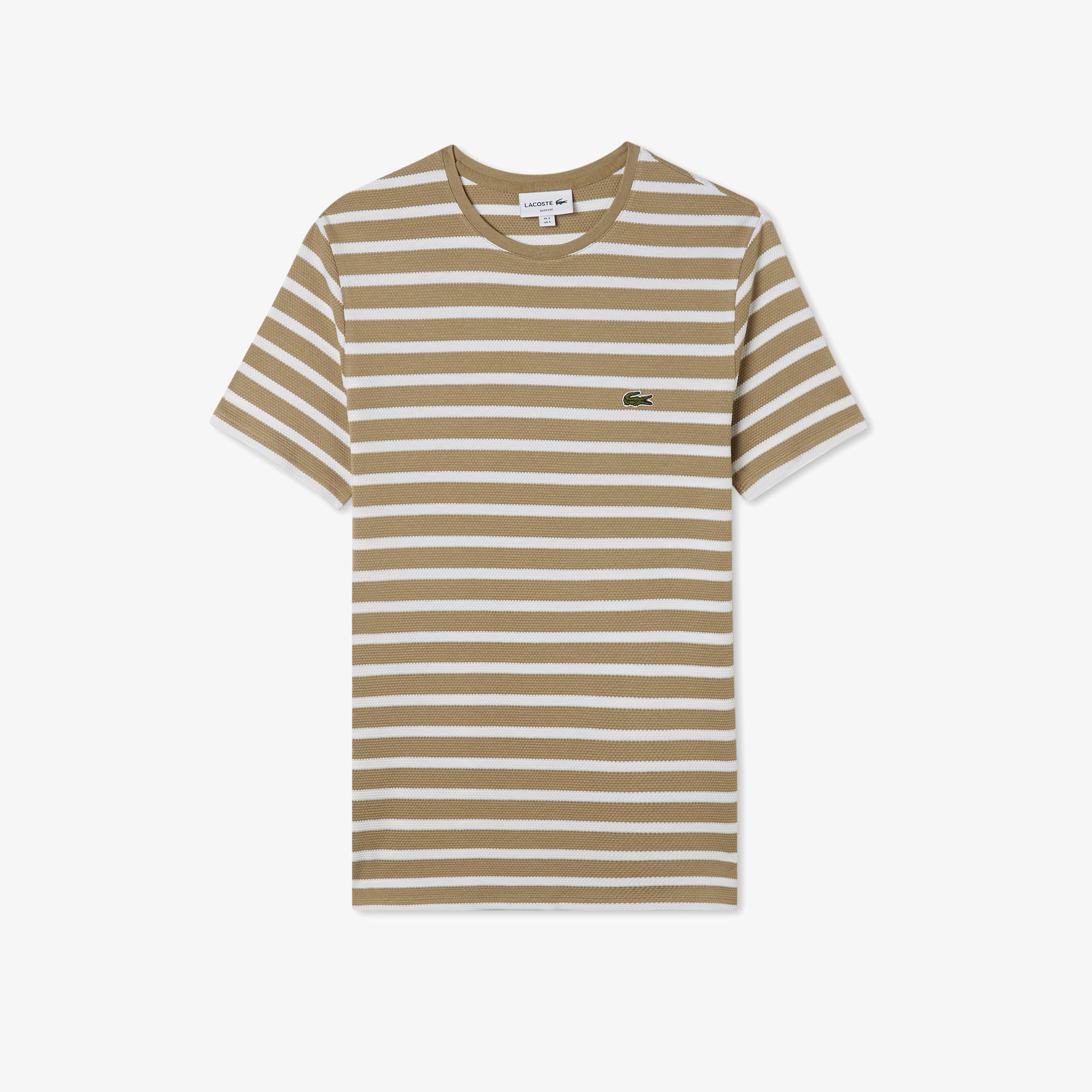 Lacoste Erkek Slim Fit Bisiklet Yaka Çizgili Kahverengi T-Shirt