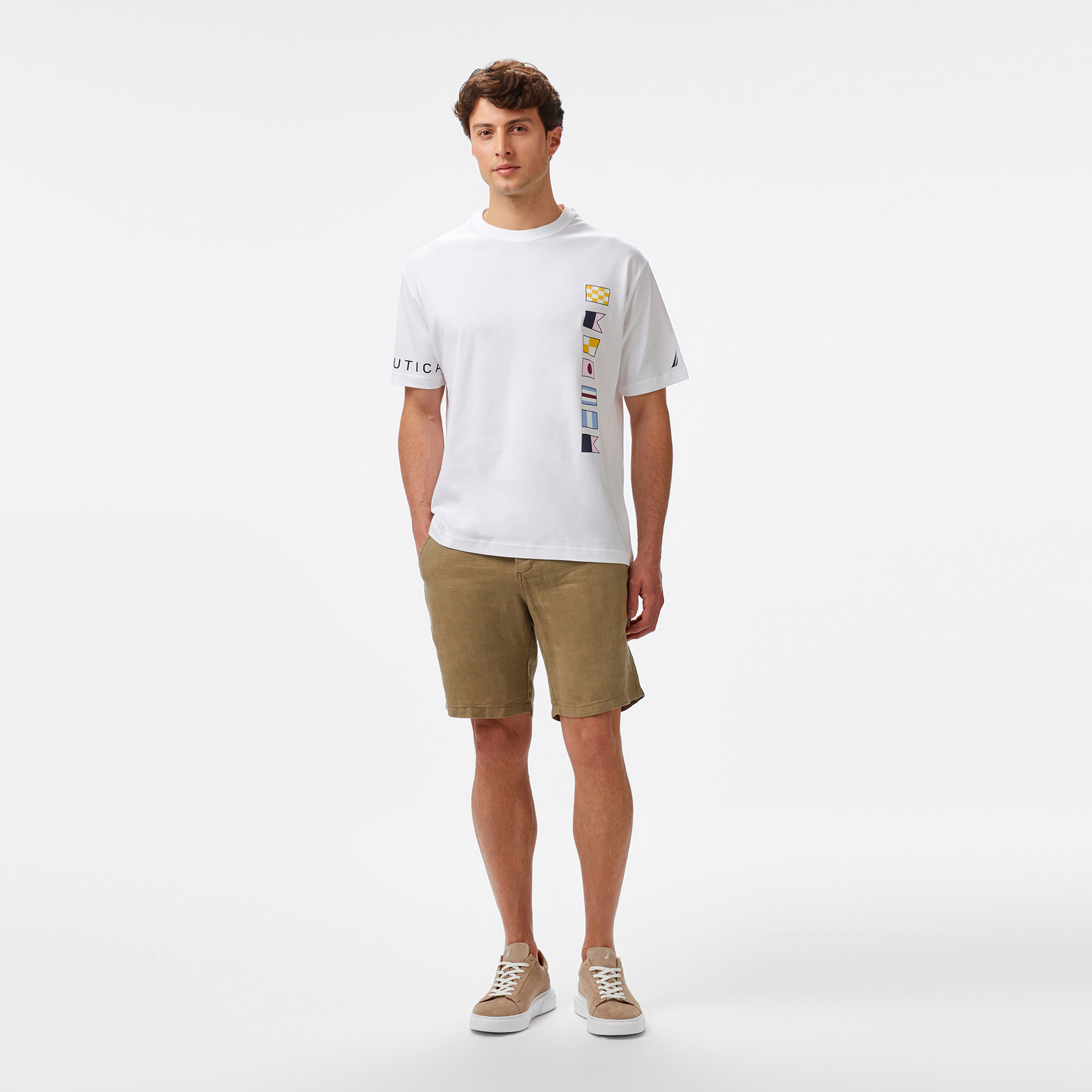 Nautica Erkek Beyaz Oversize Fit Baskılı T-Shirt