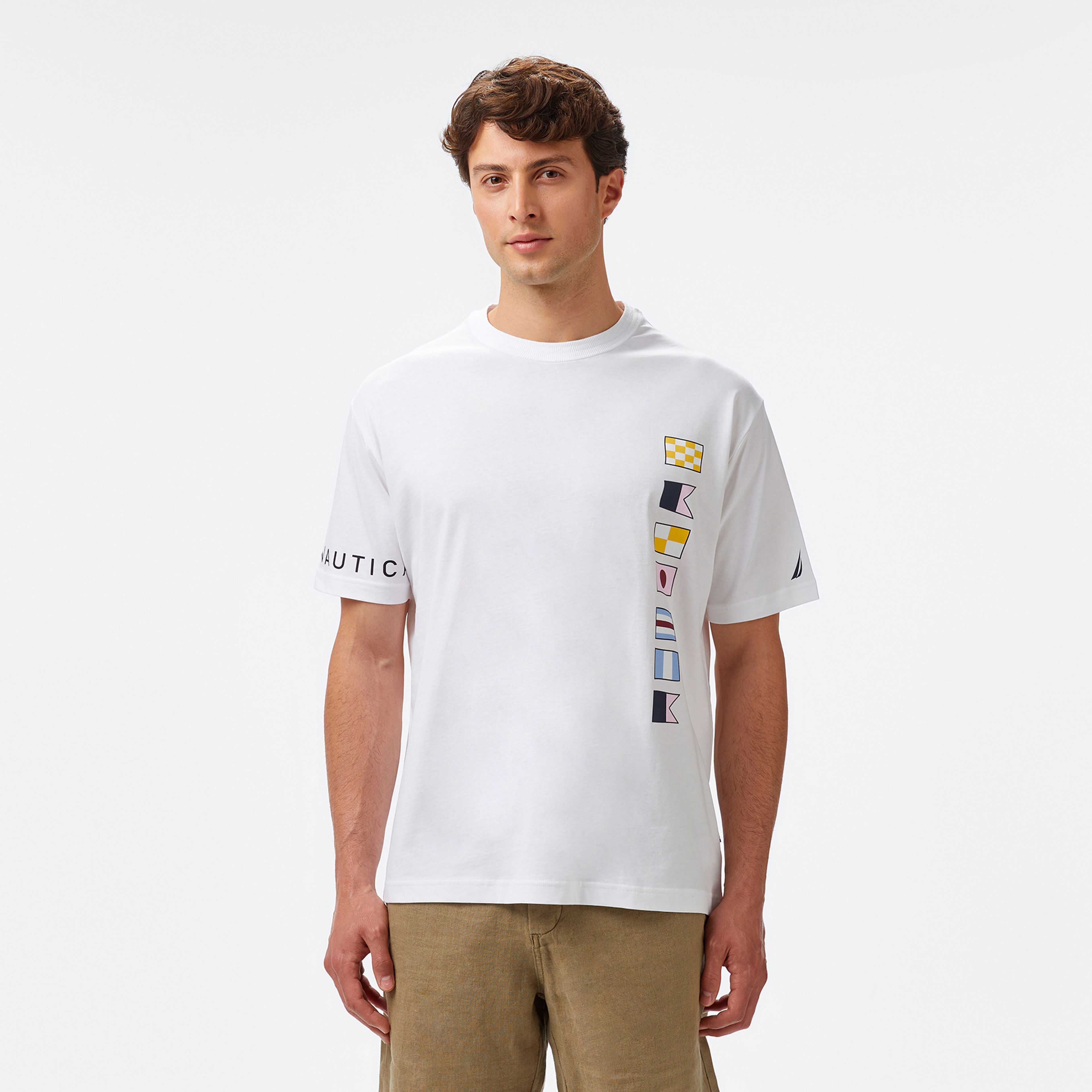 Nautica Erkek Beyaz Oversize Fit Baskılı T-Shirt
