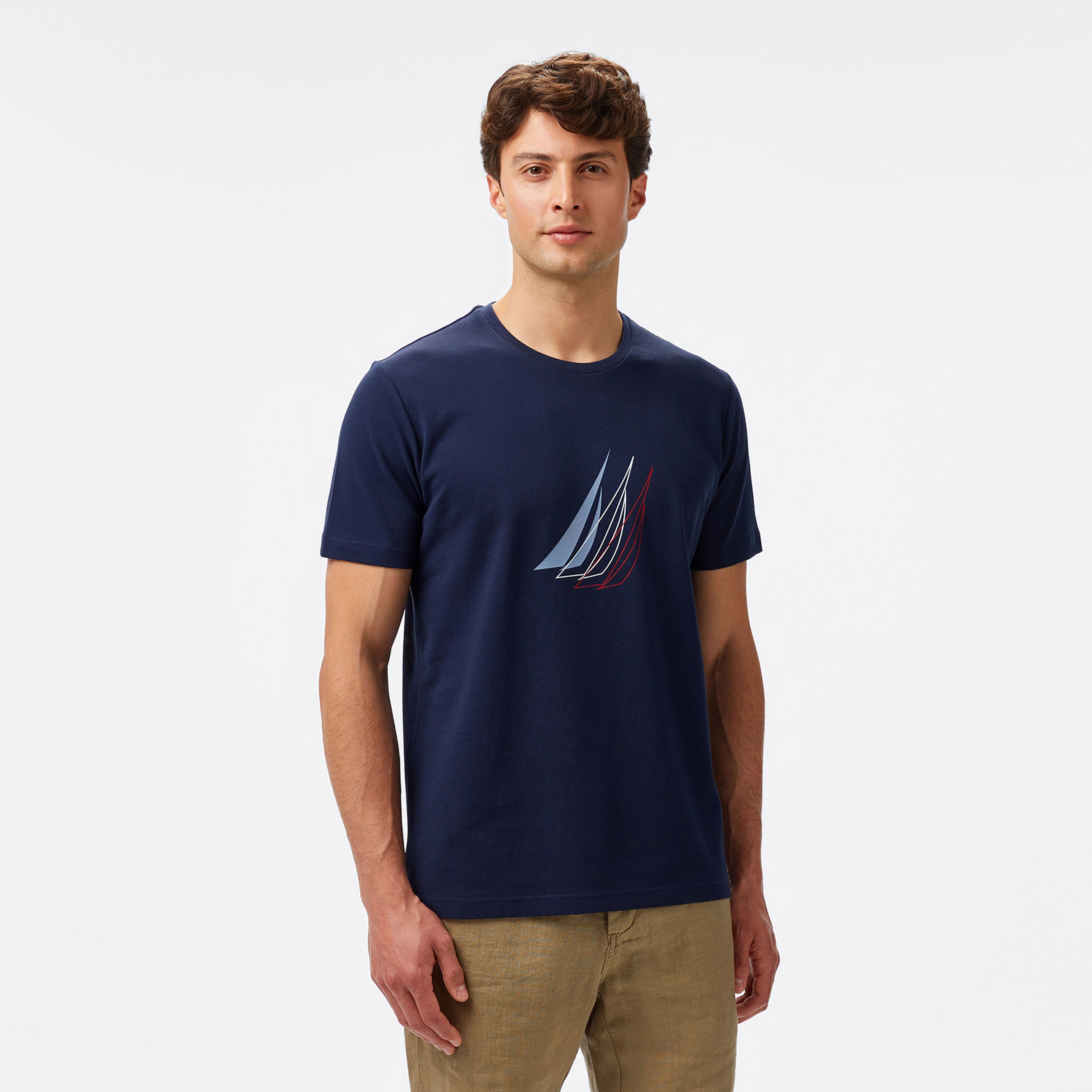 Nautica Erkek Lacivert Regular Fit Baskılı T-Shirt
