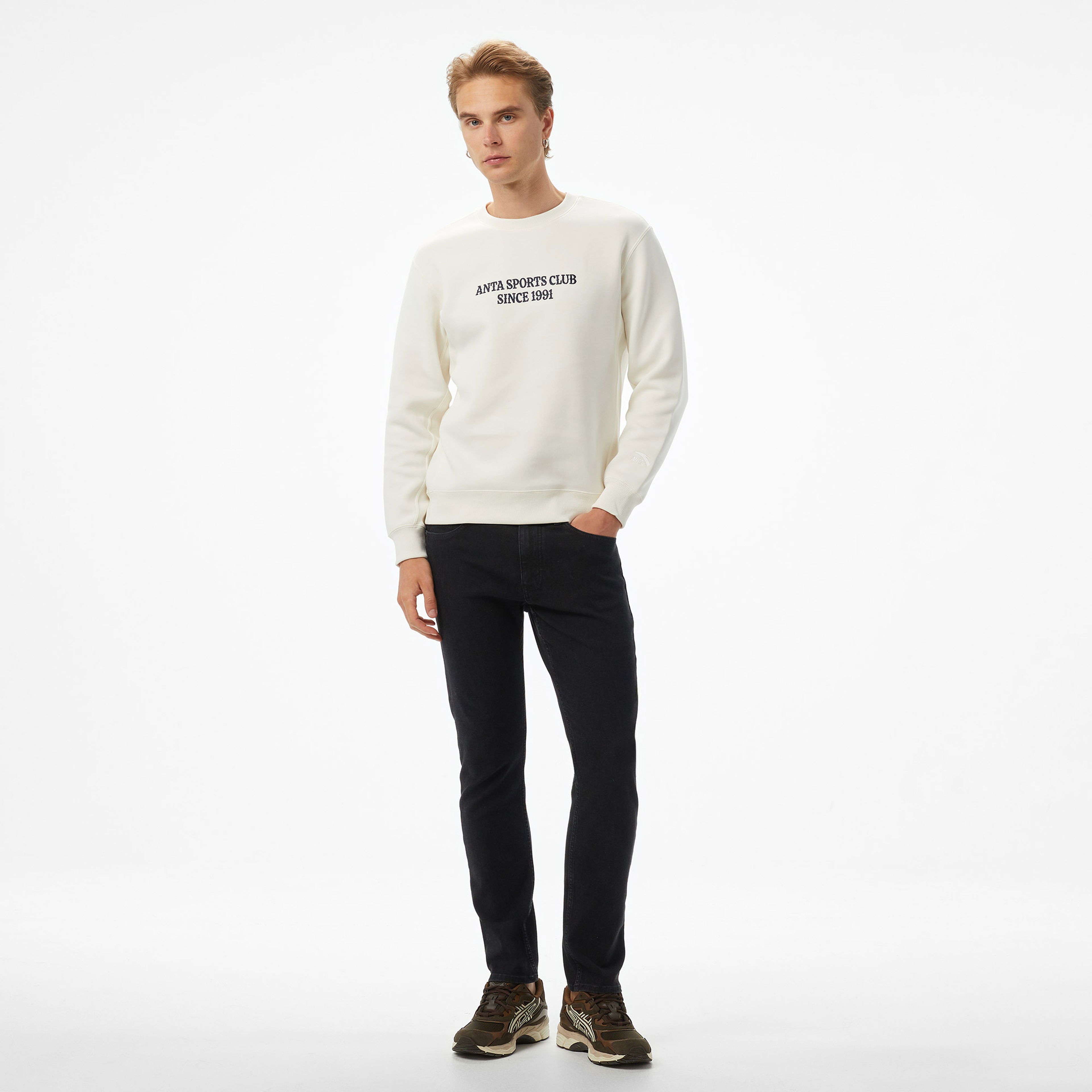Anta Sports Club Erkek Beyaz Sweatshirt