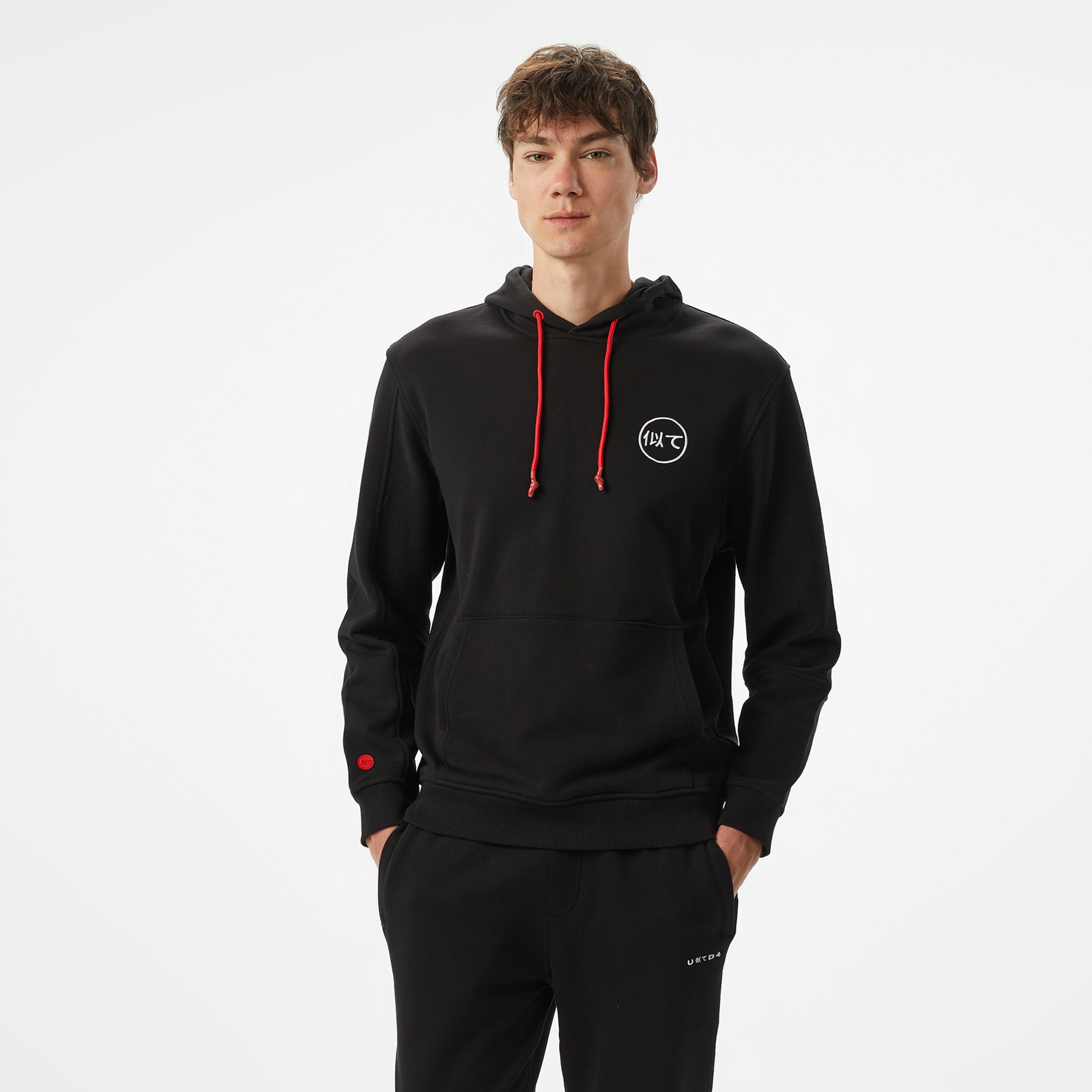 UNITED4 Motto Erkek Siyah Hoodie