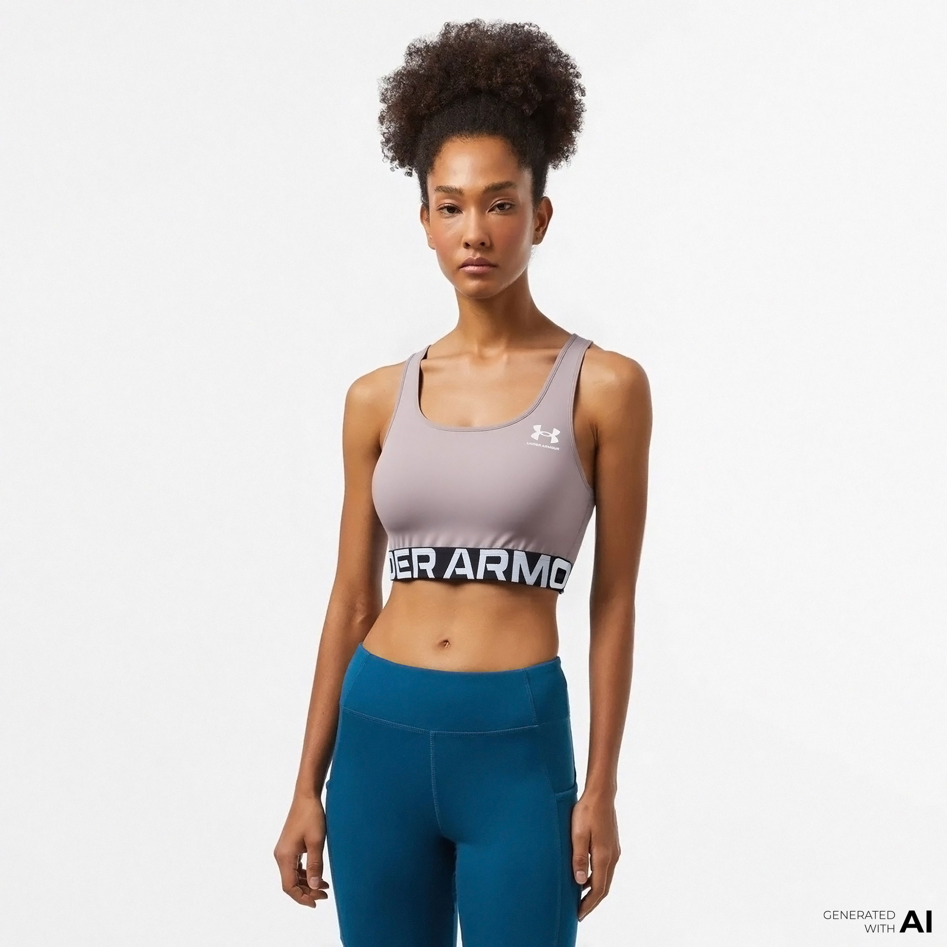 Under Armour HG Mid Branded Kadın Gri Spor Sütyeni