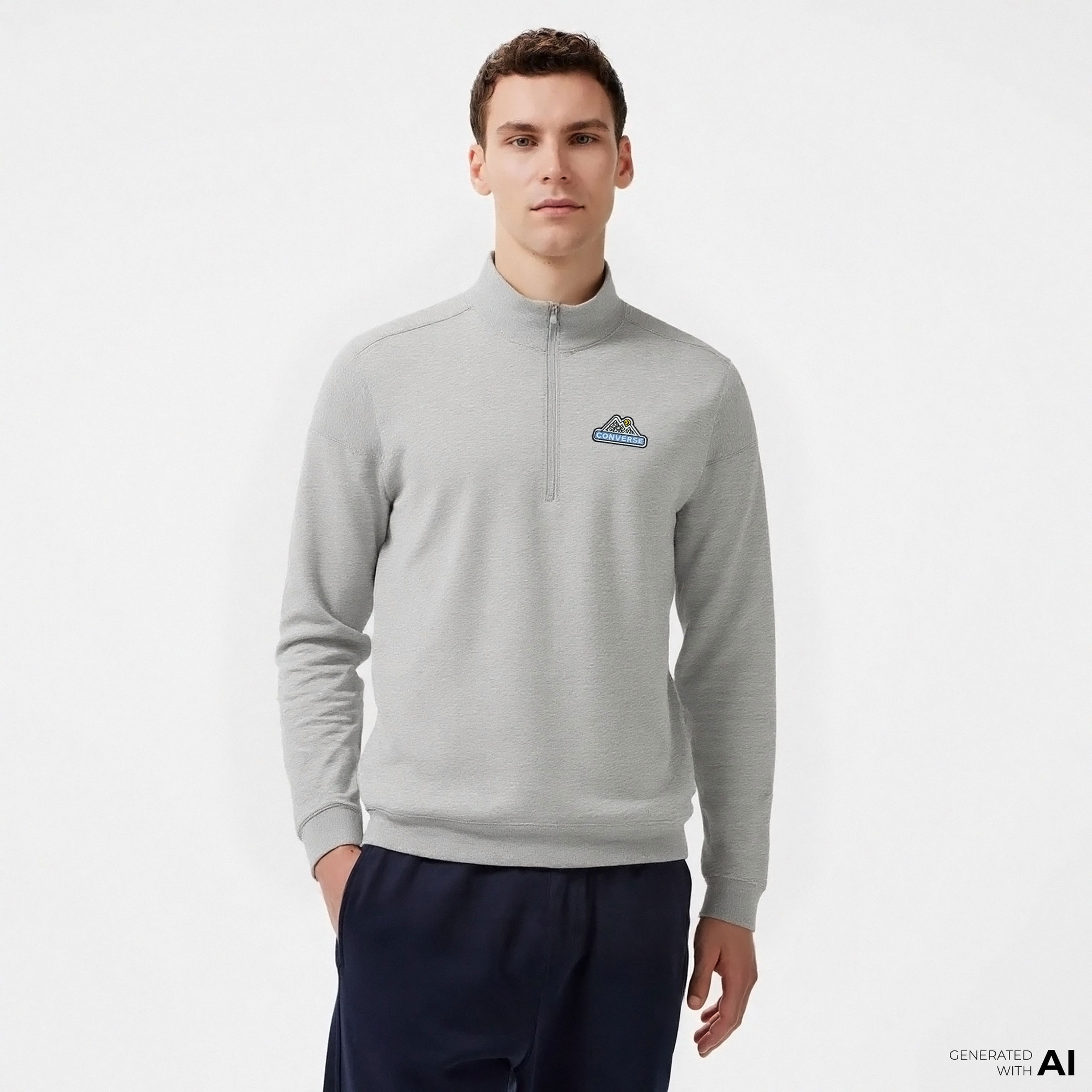 Converse Loose Fit Yarım Fermuarlı Erkek Gri Sweatshirt