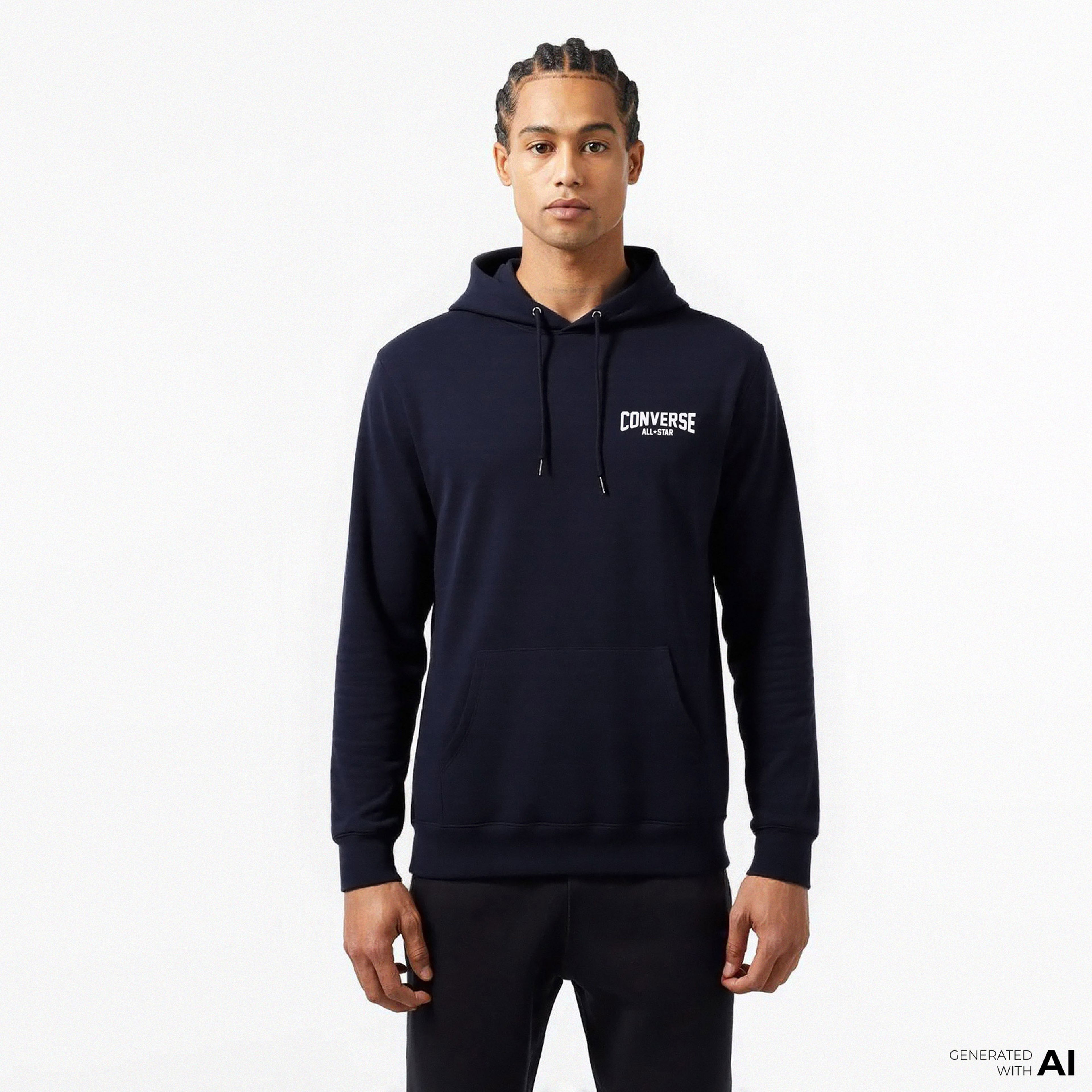 Converse Classic Erkek Grafik Baskılı Siyah Hoodie