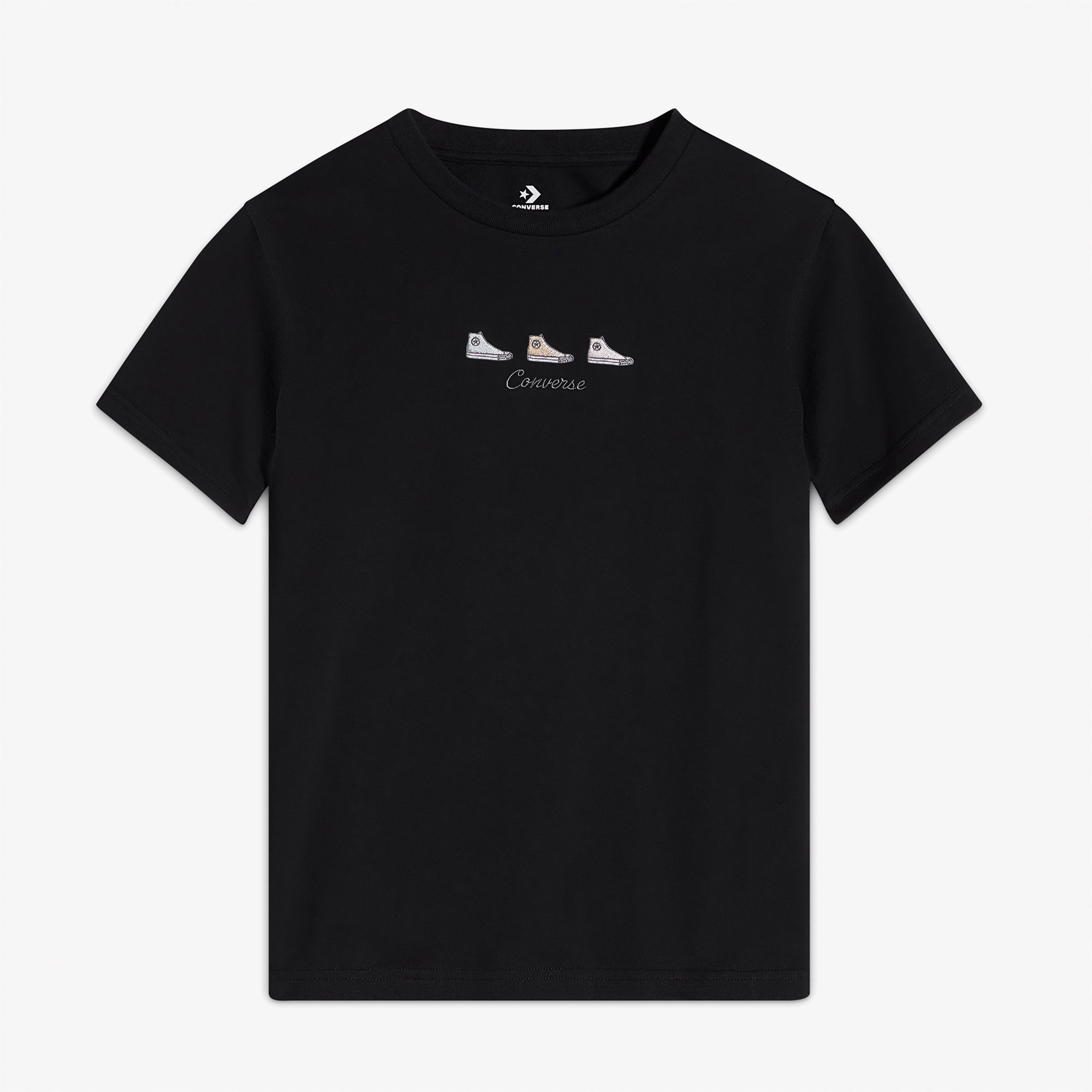 Converse High Tops Kadın Nakışlı Siyah T-Shirt