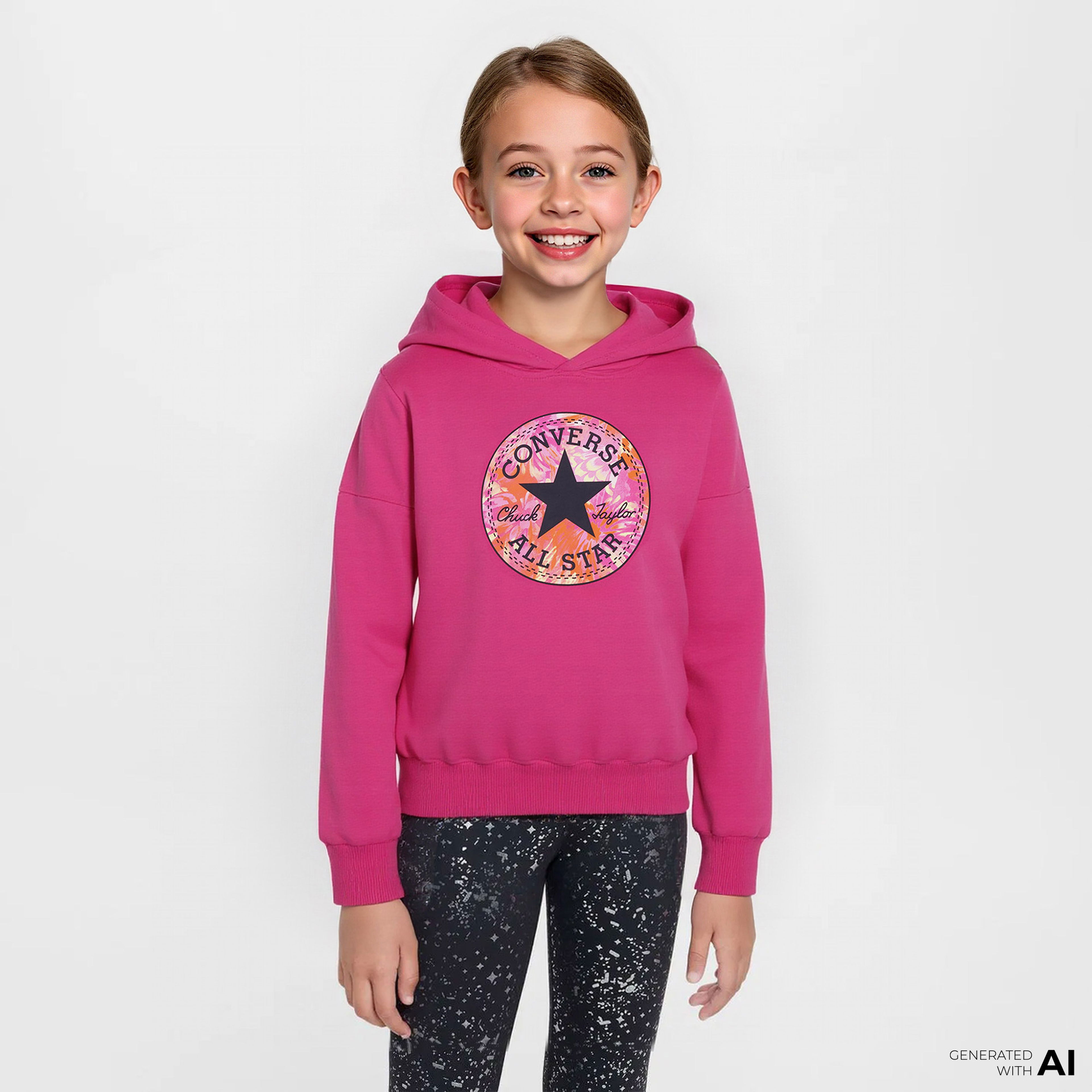 Converse Oversized Chuck Patch Çocuk Pembe Hoodie