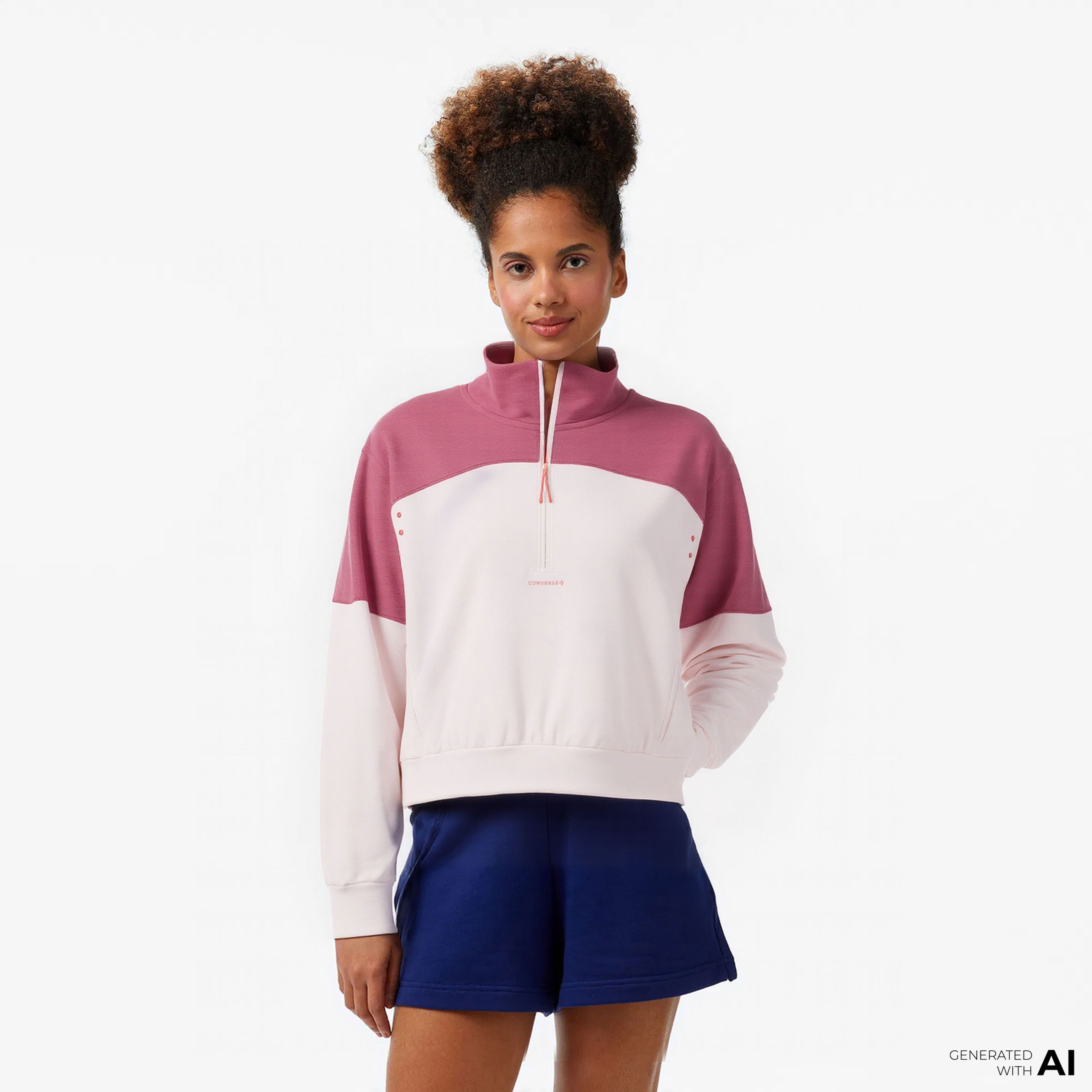 Converse Wordmark Kadın Yarım Fermuarlı Pembe Sweatshirt