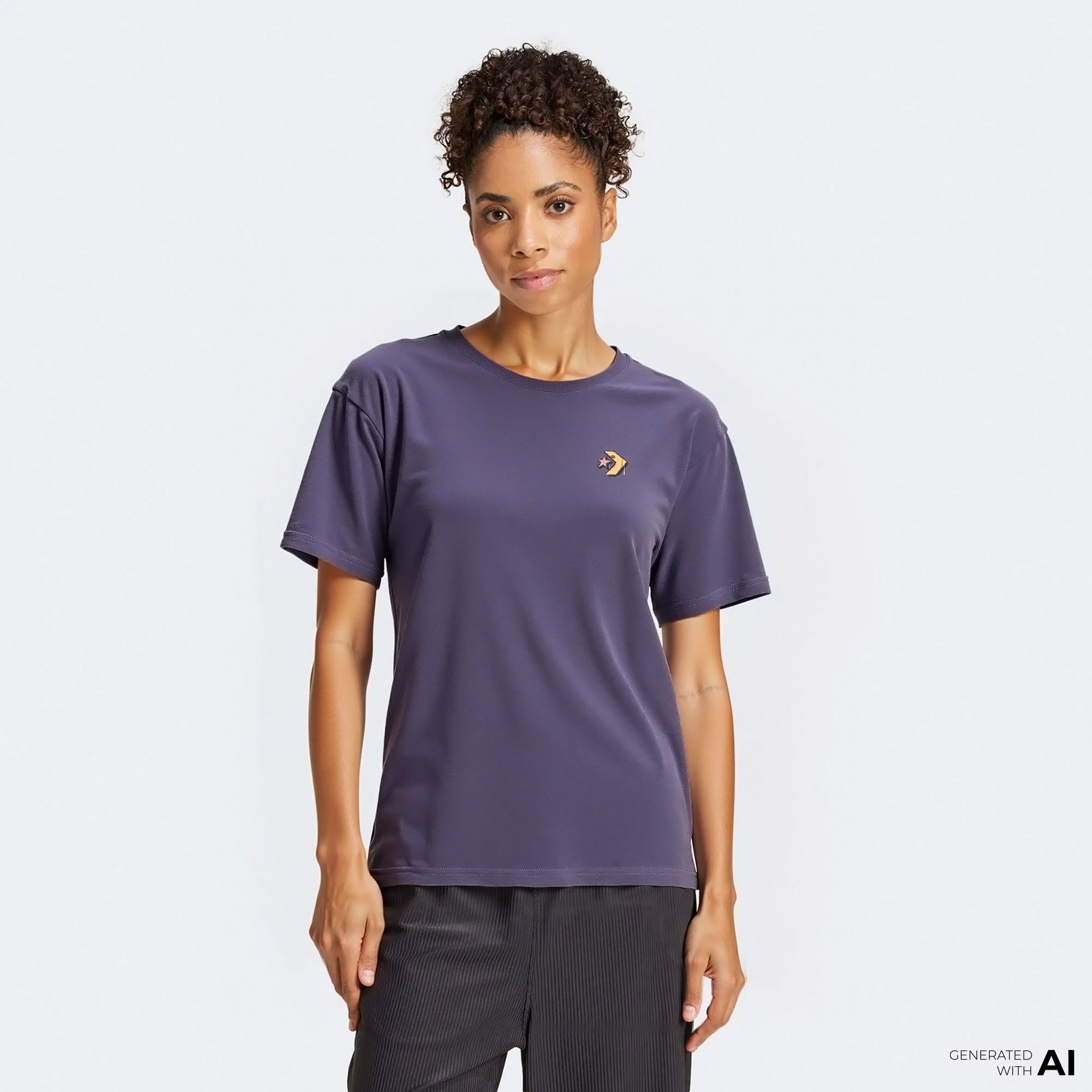Converse Classic Kadın Oversized Fit Grafik Baskılı Mor T-Shirt
