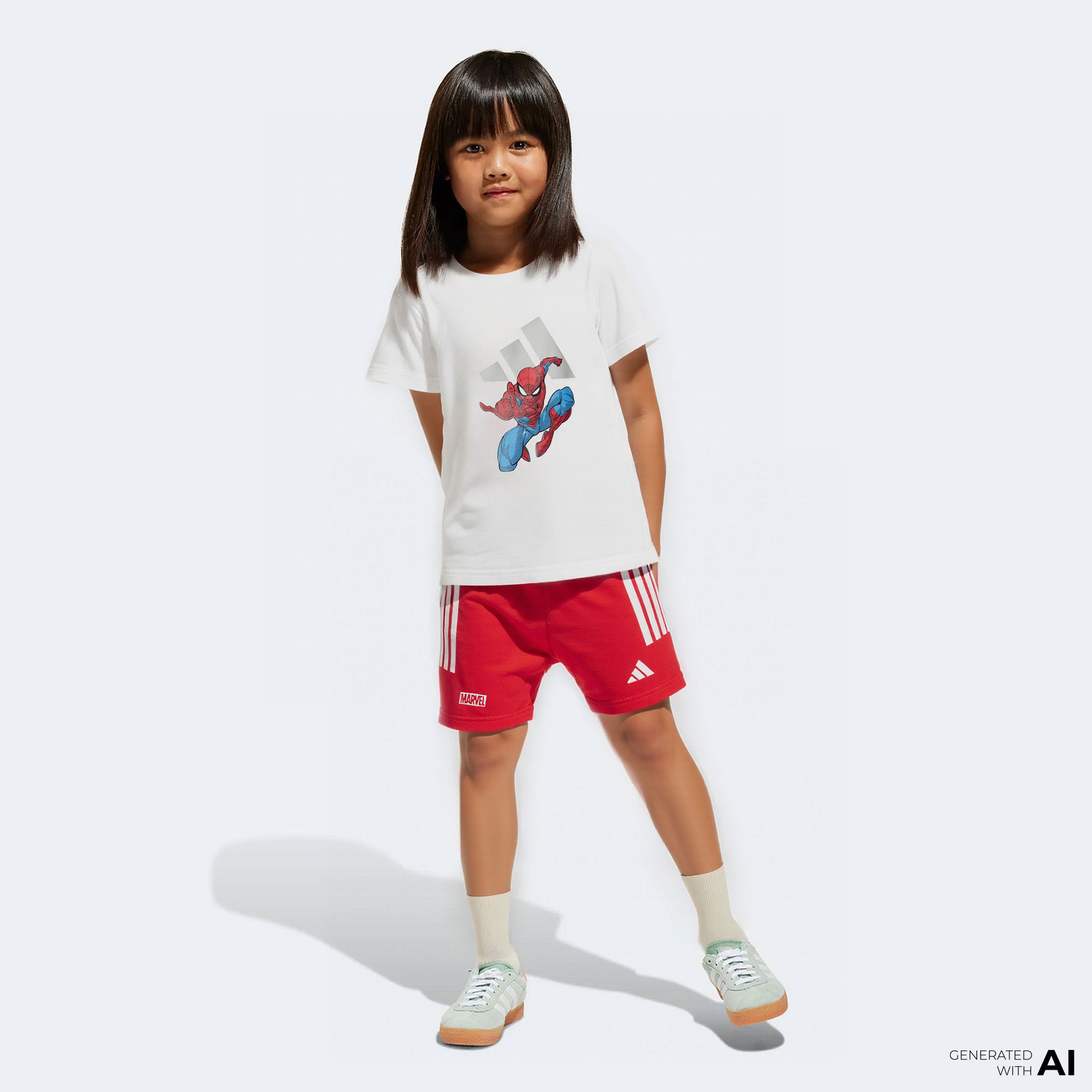 adidas X Marvel Spiderman Çocuk Beyaz/Kırmızı Şort Takımı