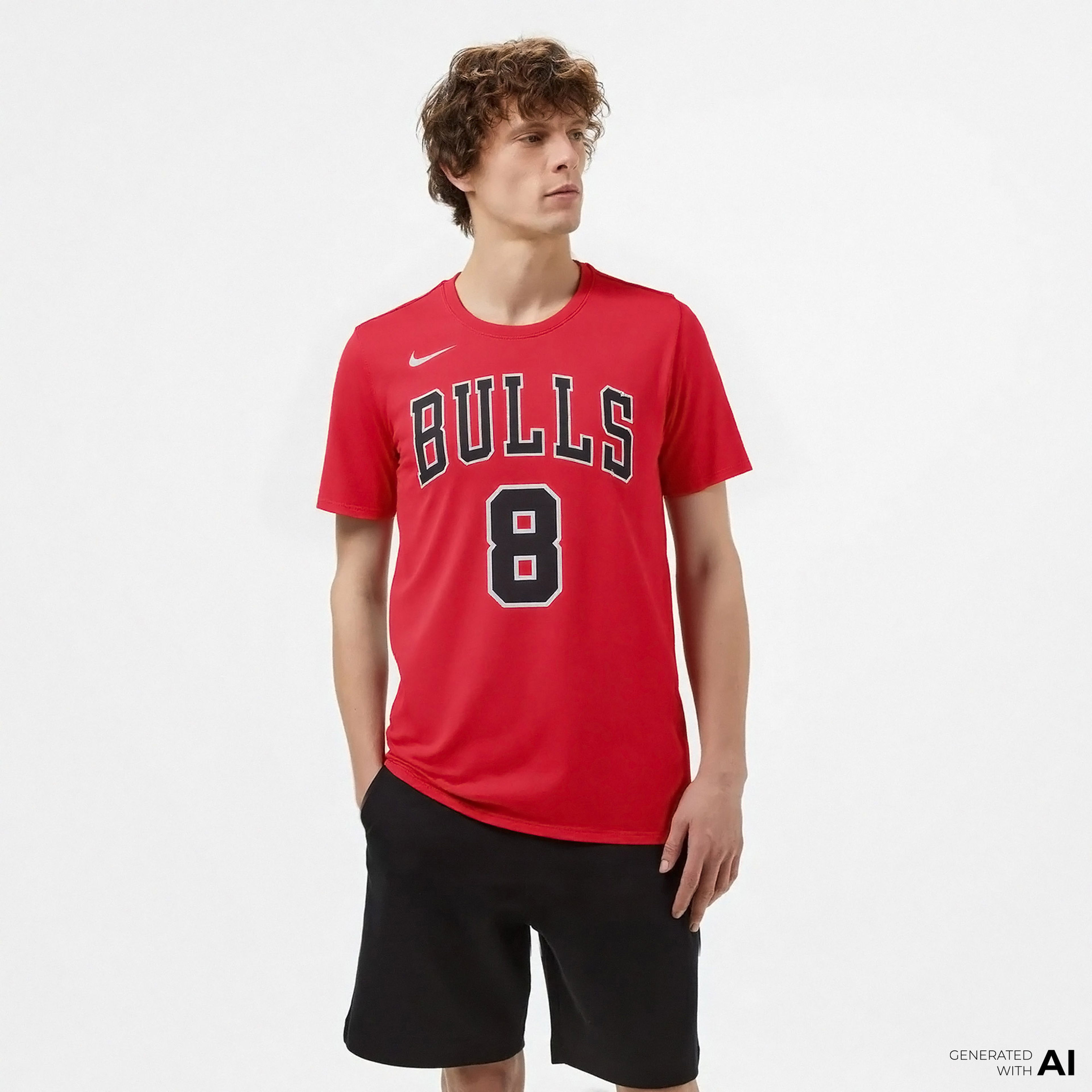 Nike NBA Zach LaVine Chicago Bulls Erkek Kırmızı T-Shirt