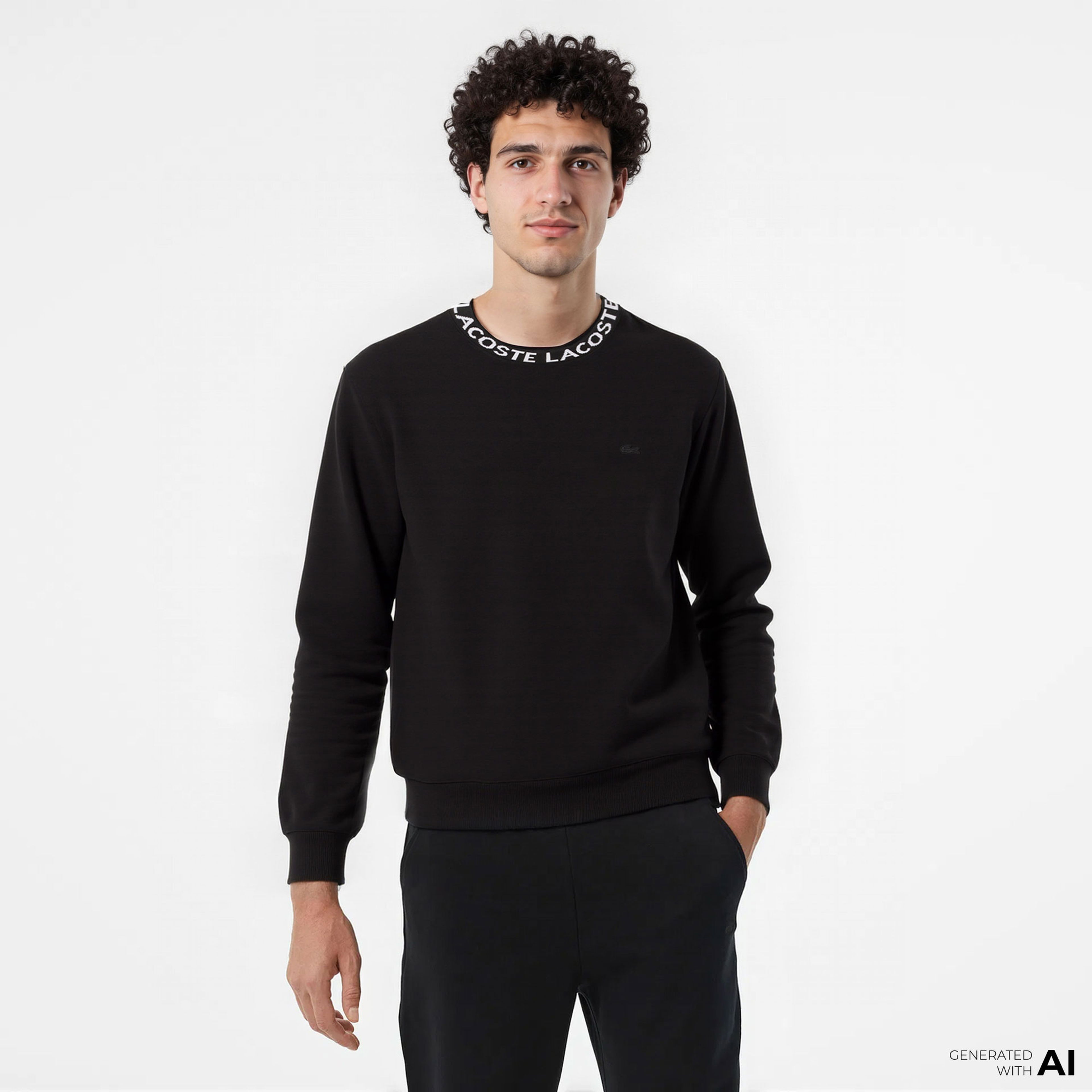 Lacoste Erkek Classic Fit Bisiklet Yaka Siyah Sweatshirt