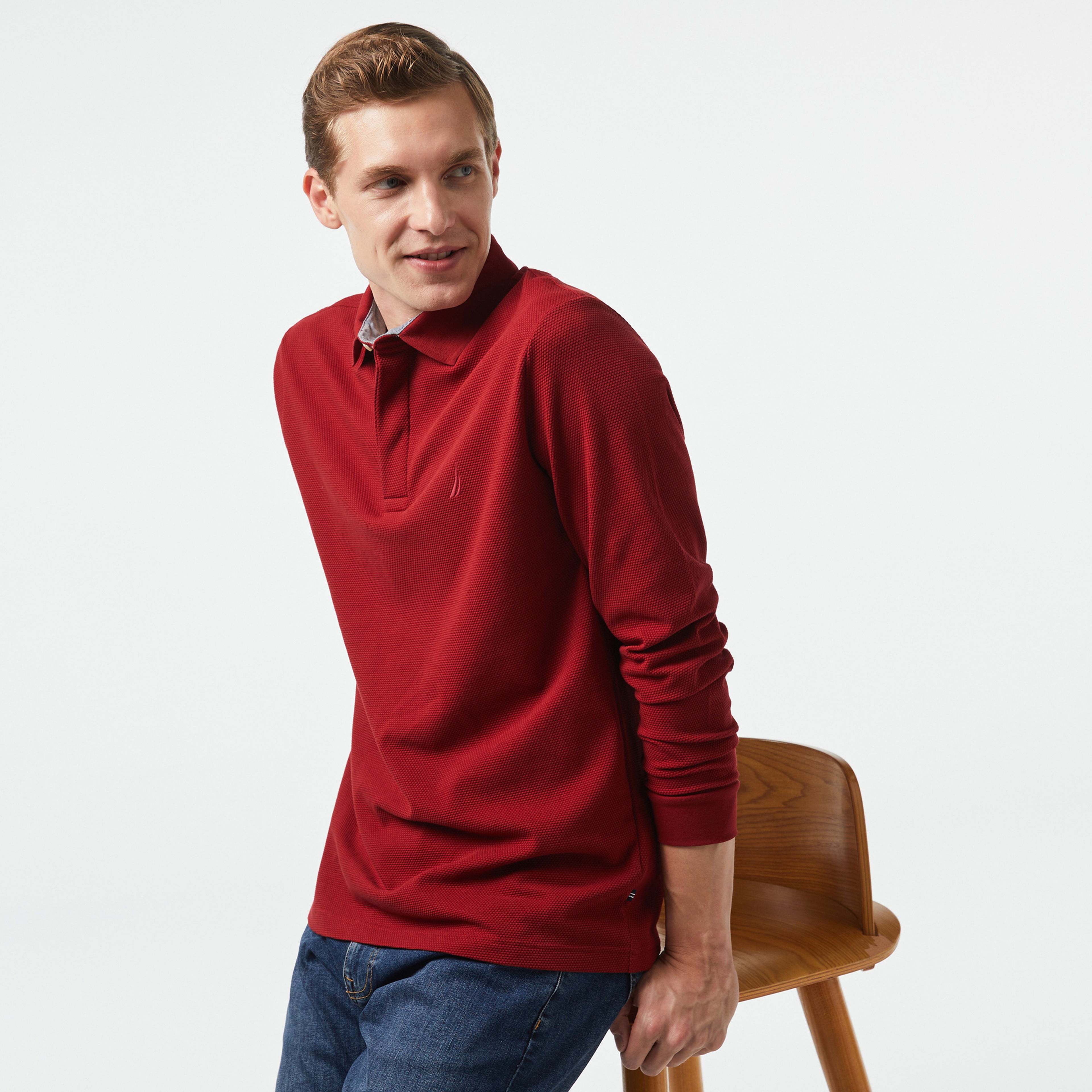 Nautica Erkek Bordo Slim Fit Uzun Kollu Polo Yaka T-Shirt