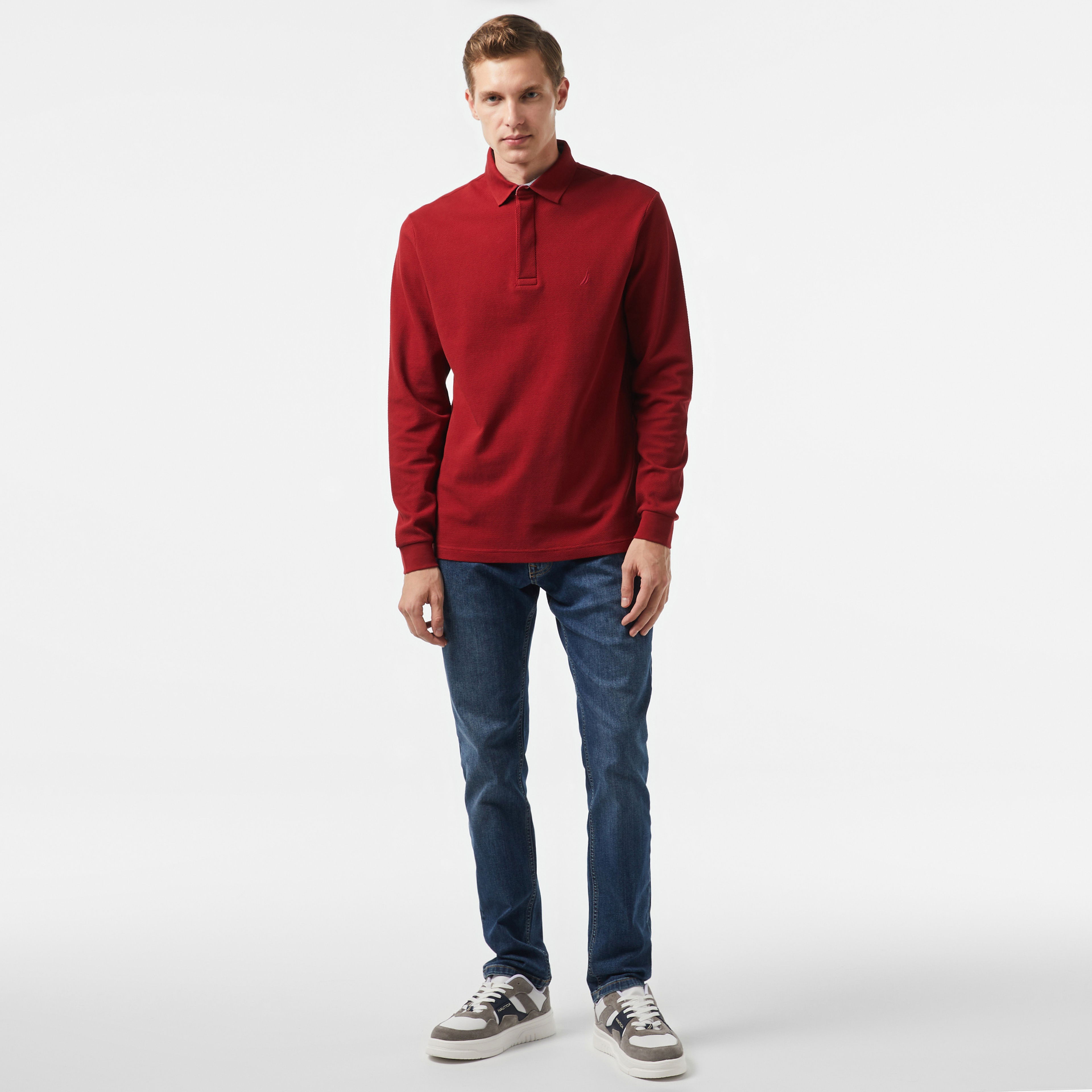 Nautica Erkek Bordo Slim Fit Uzun Kollu Polo Yaka T-Shirt